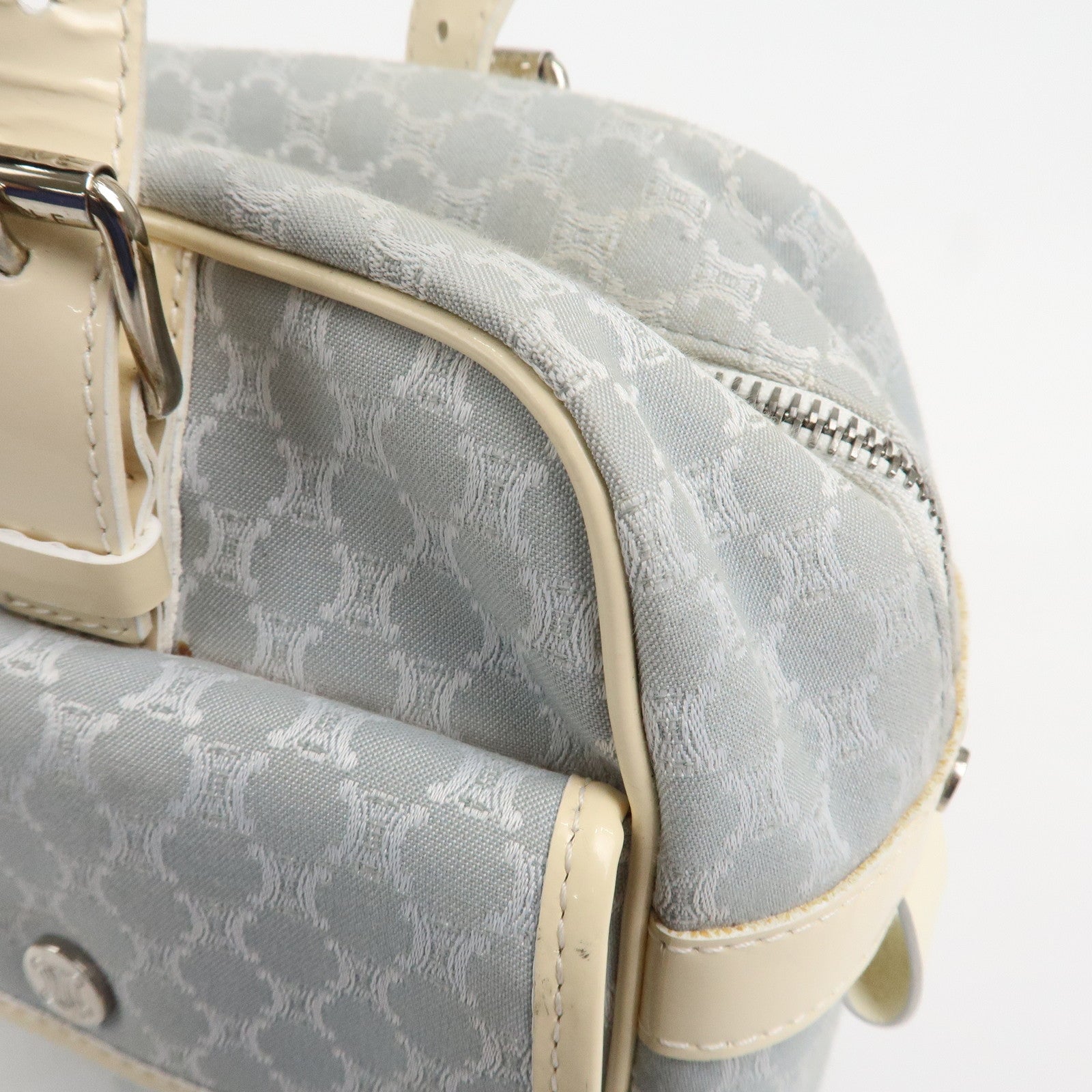 CELINE Macadam Canvas Leather Shoulder Bag Hand Bag Blue Ivory