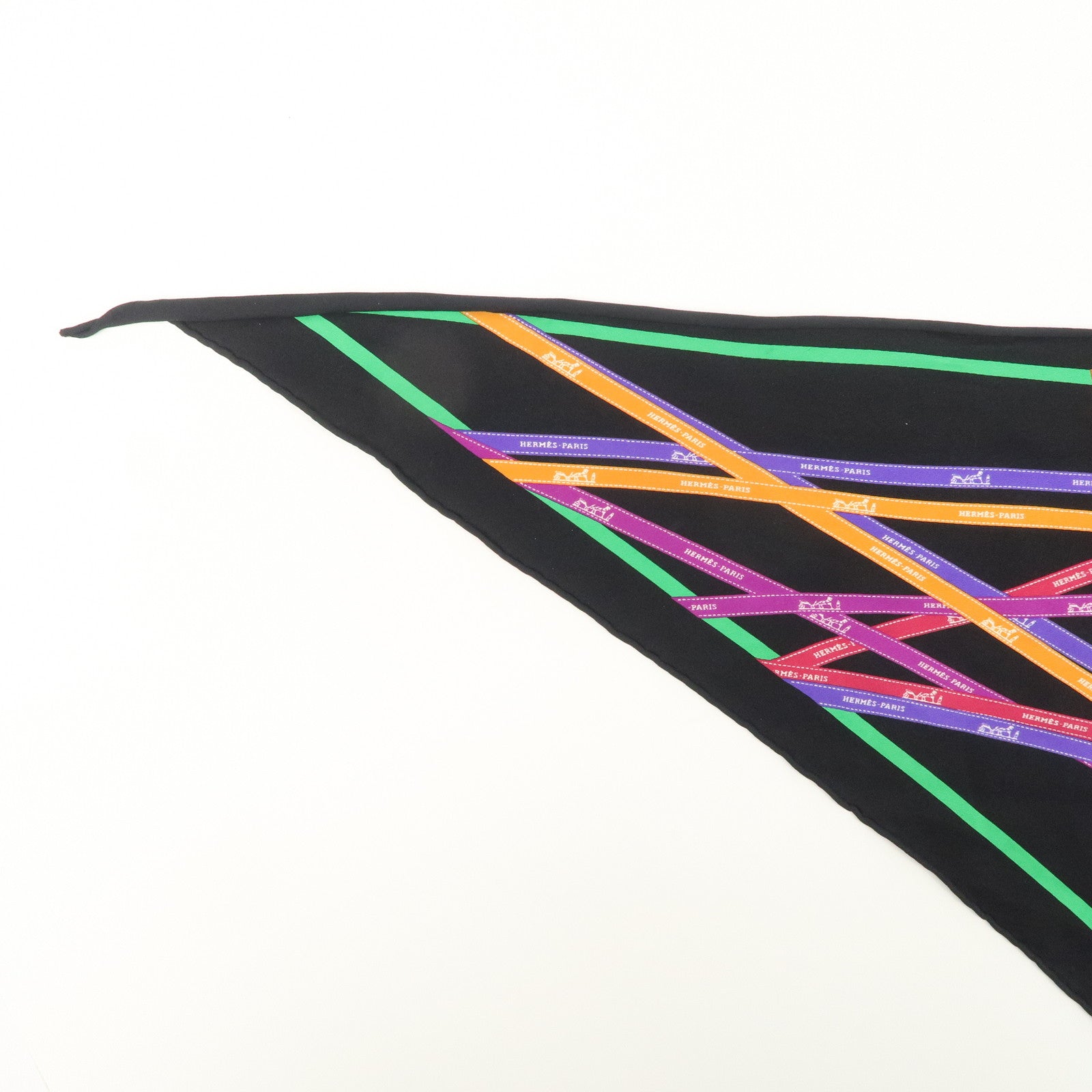 HERMES 90 Silk 100% Pointe Bolduc Triangle Scarf Black