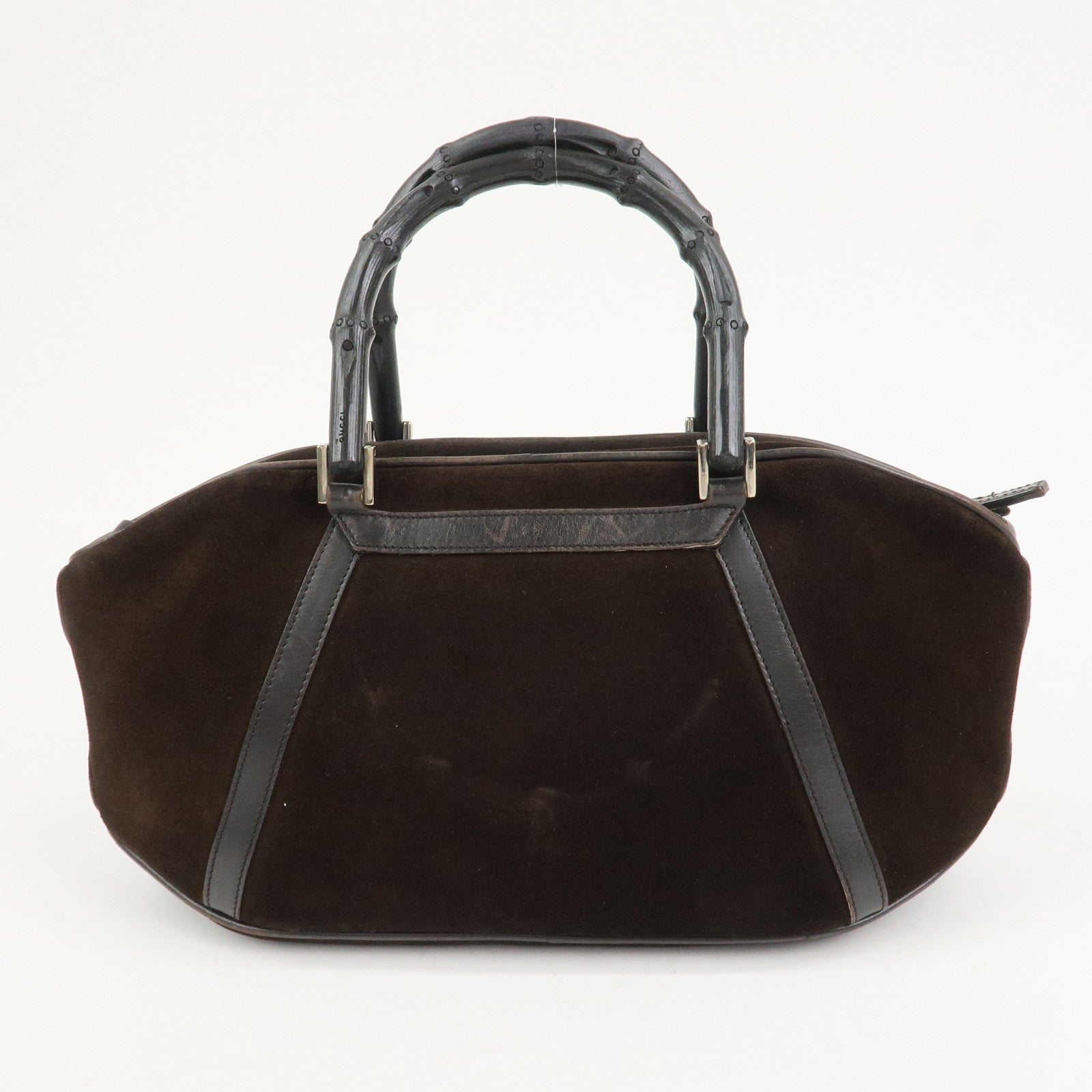 GUCCI Bamboo Suede Leather Hand Bag Dark Brown 002.1084