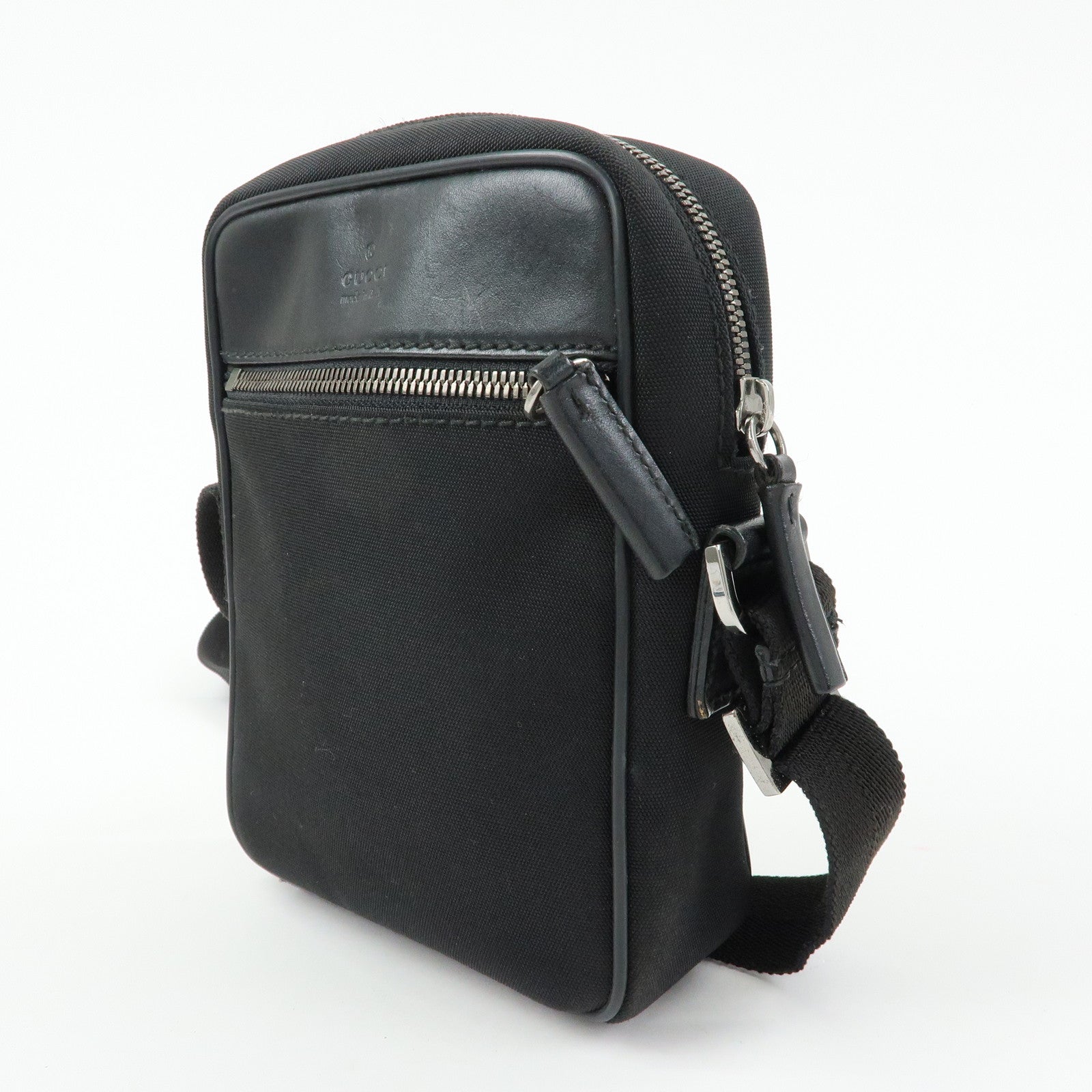 GUCCI Logo Canvas Leather Shoulder Crossbody Bag Black 101680