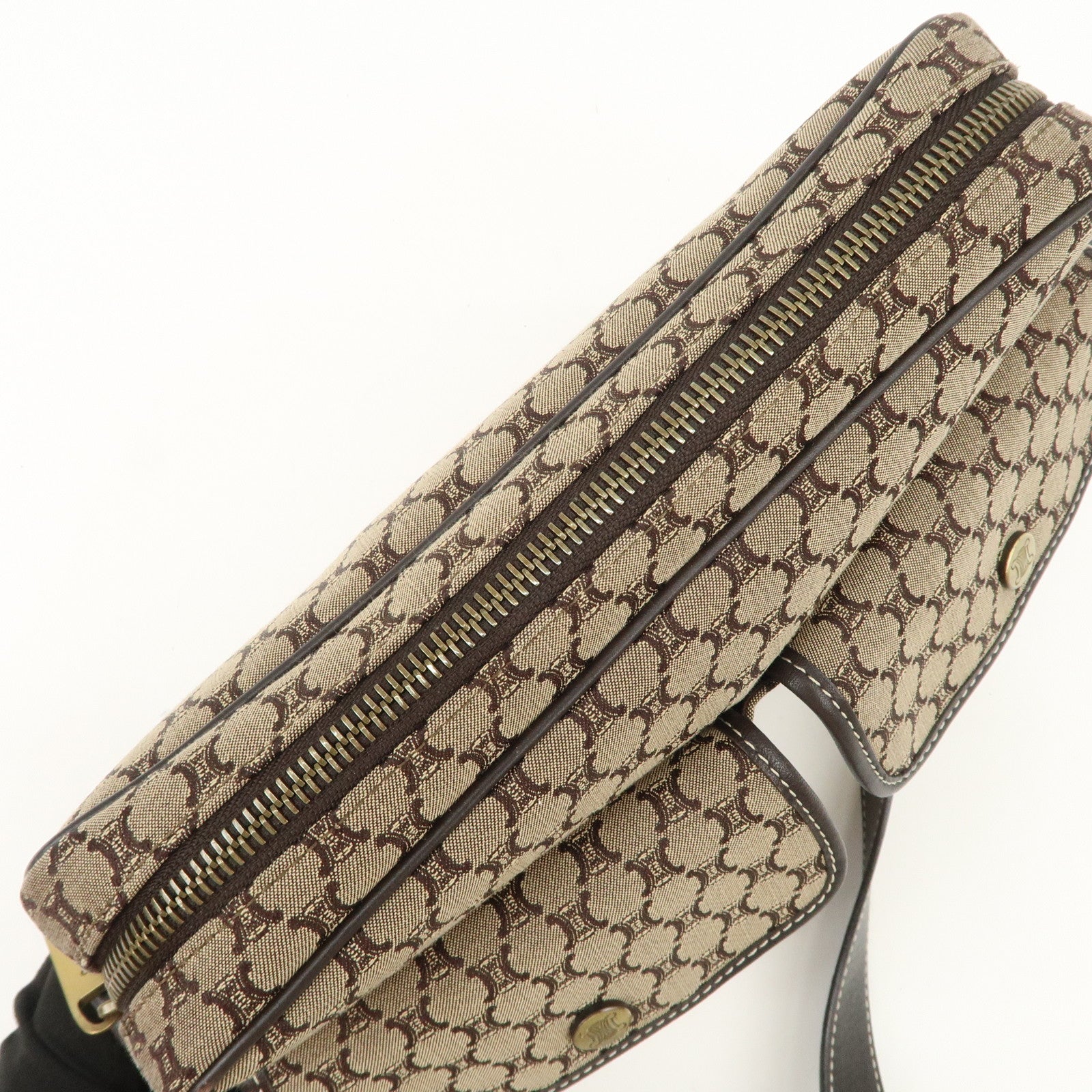 CELINE Macadam Canvas Leather Shoulder Bag Crossbody Bag Brown