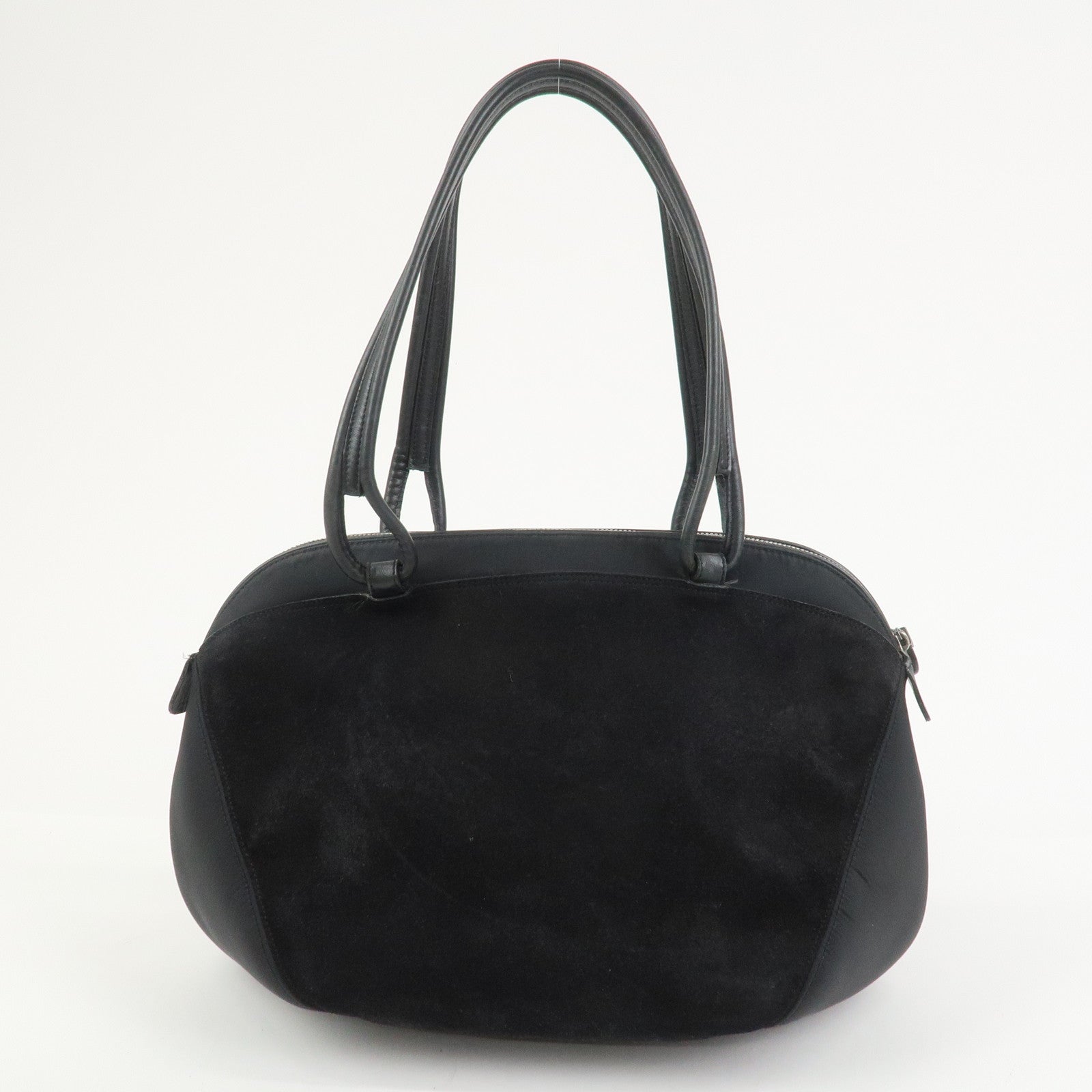 Ferragamo Gancini Suede Nylon Leather Shoulder Bag Hand Bag Black