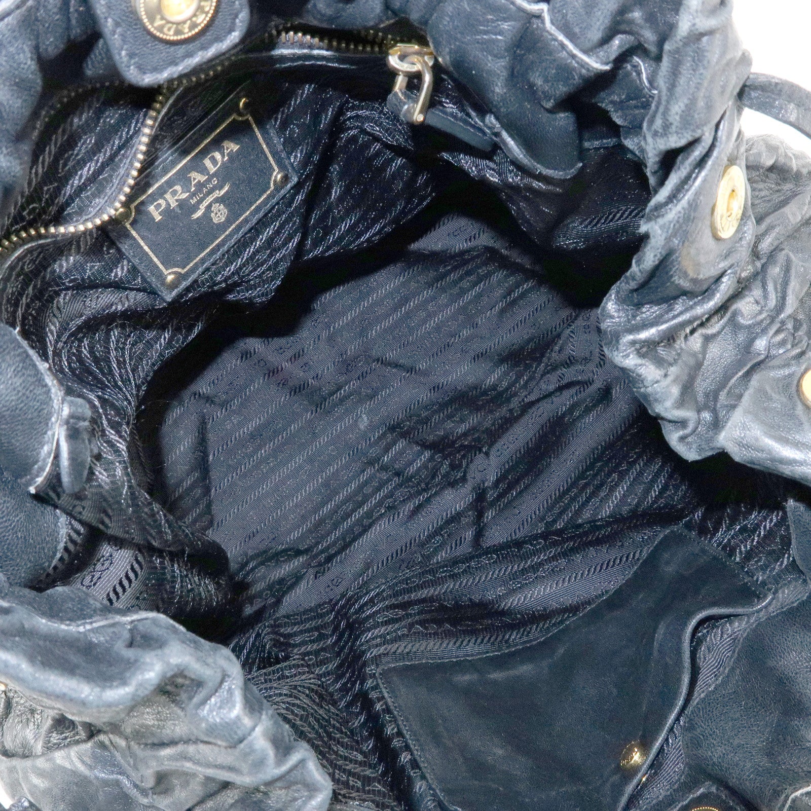 PRADA Leather Drawstring Shoulder Bag Hand Bag Black