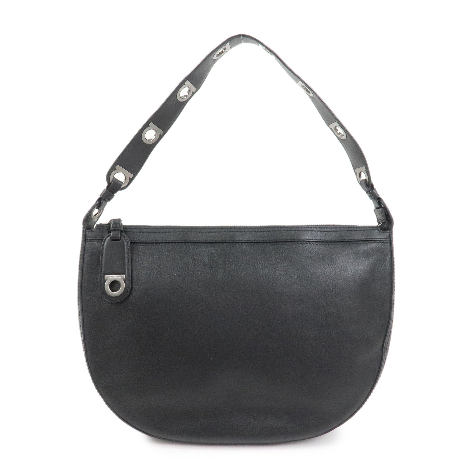Ferragamo Gancini Leather Shoulder Bag Hand Bag Black