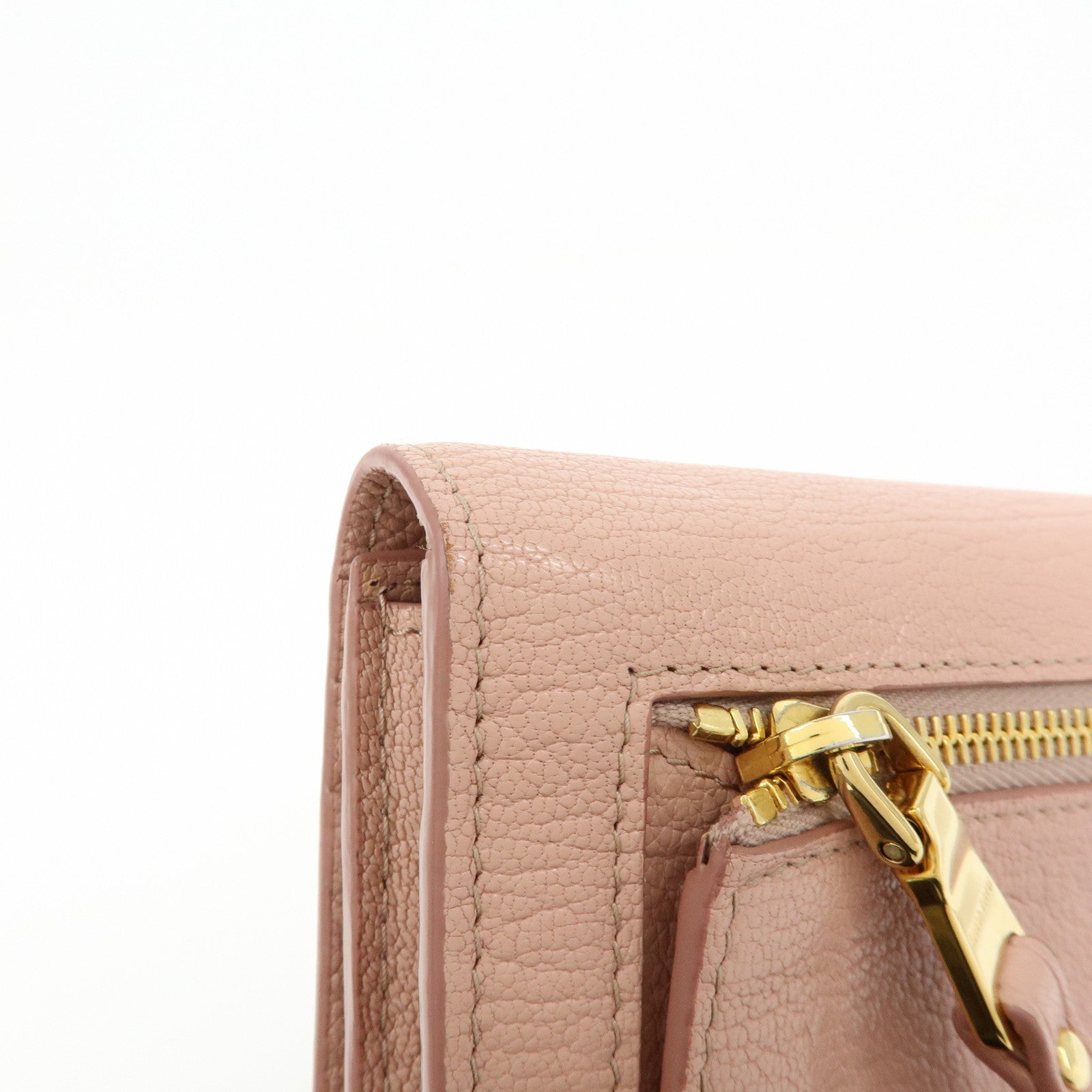 MIU MIU Madras Leather Ribbon Bi-fold Long Wallet Pink 5MH109