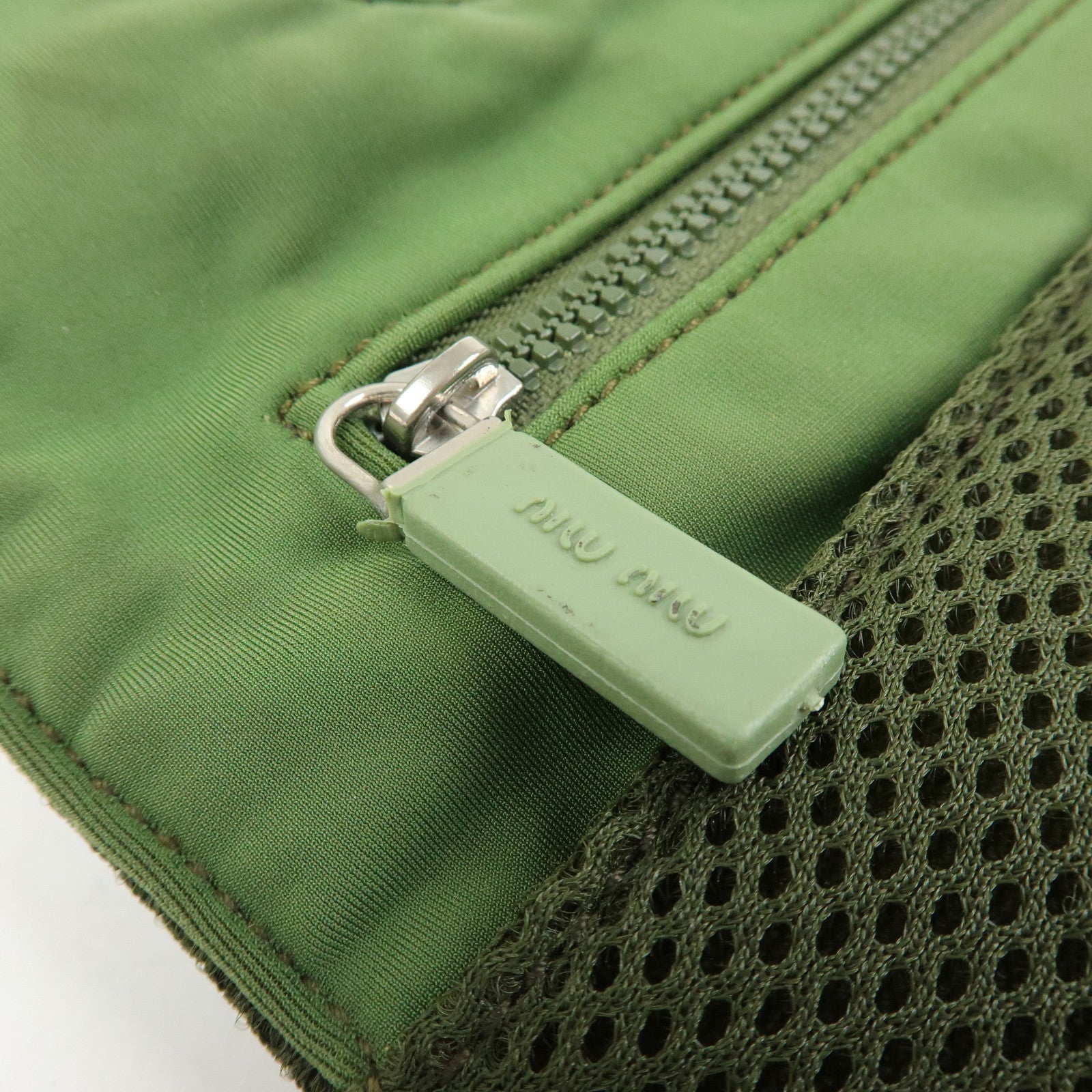 MIU MIU 90's Archive Chest Ring Mesh Nylon Shoulder Bag Khaki