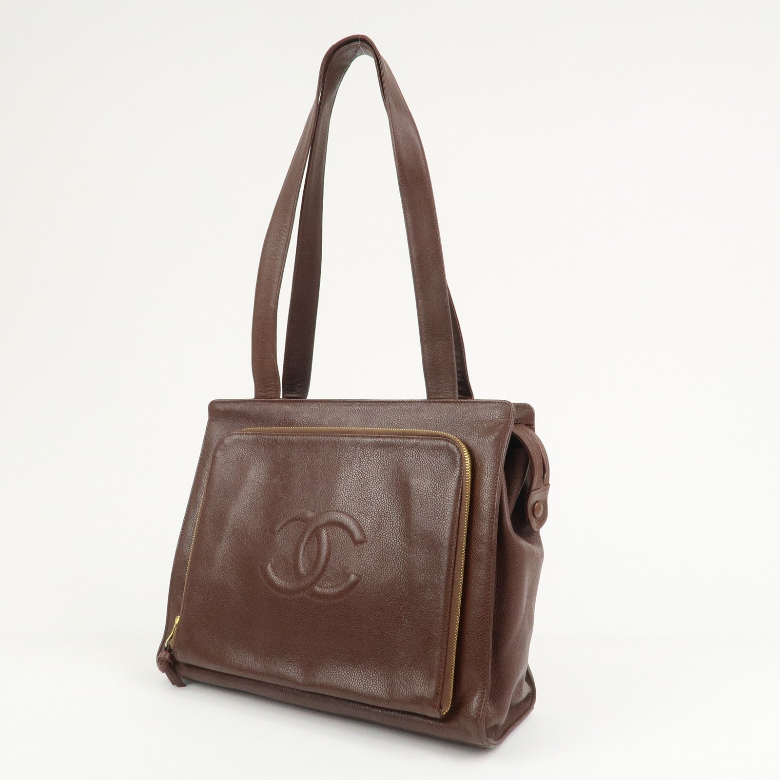 CHANEL COCO Mark Caviarskin Tote Bag Shoulder Bag Brown