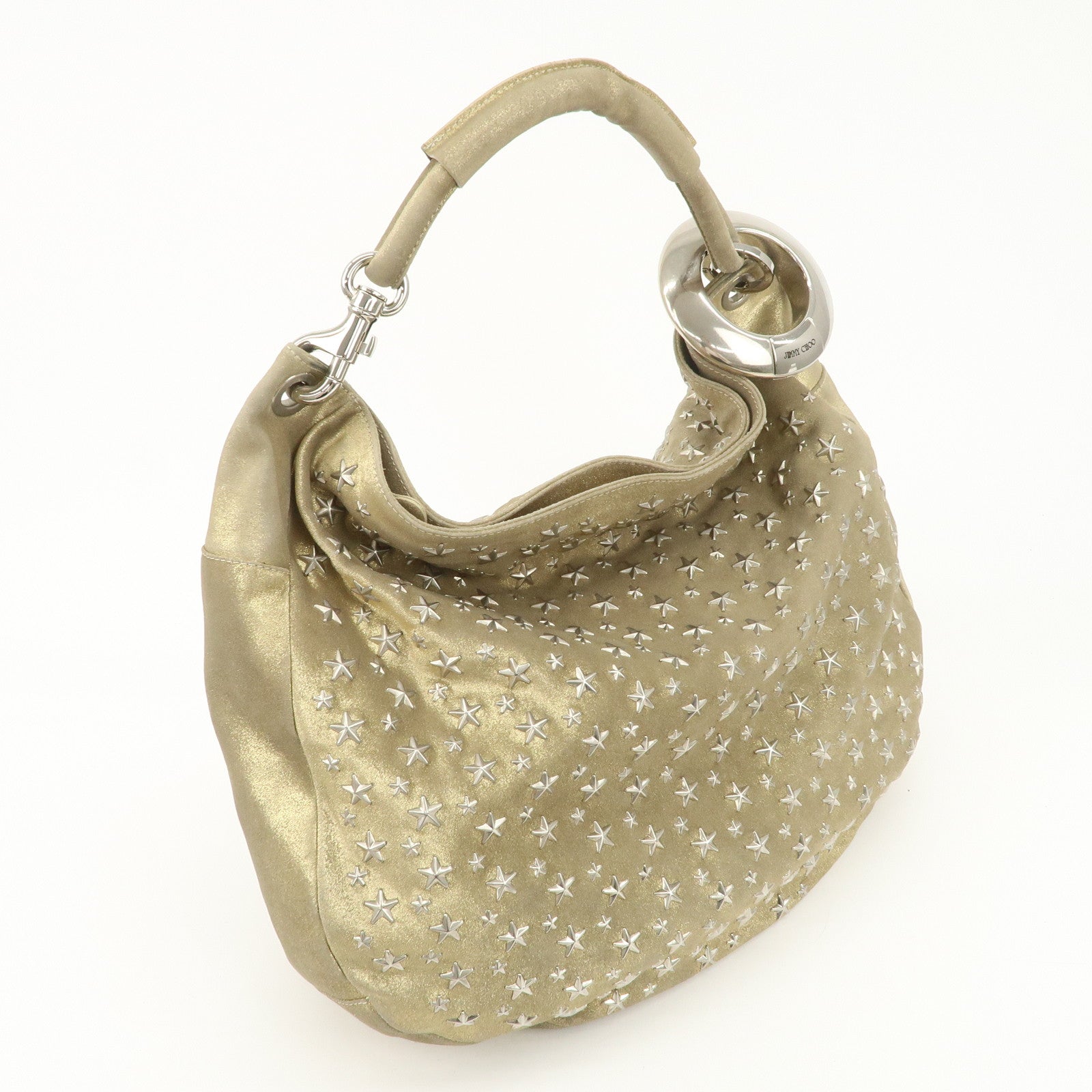 JIMMY CHOO Sky Bag Studs Leather Shoulder Bag Gold