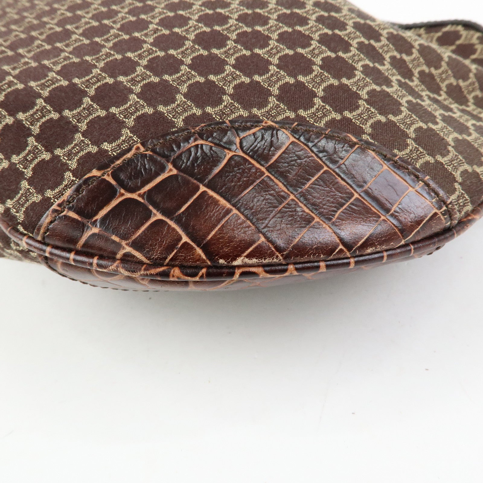 CELINE Macadam Canvas Leather Shoulder Bag Hand Bag Brown
