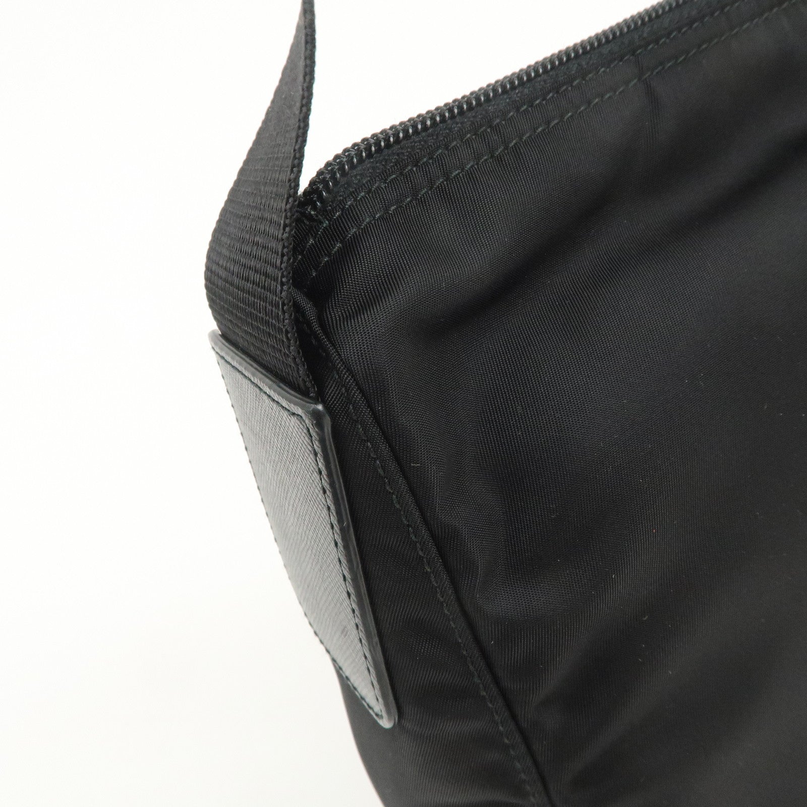 PRADA Triangle Logo Nylon Saffiano Leather Shoulder Bag Black