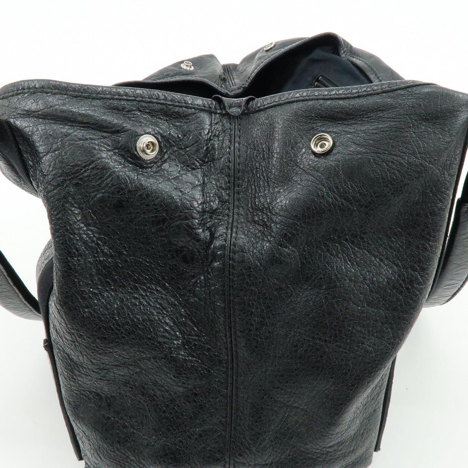 BALENCIAGA Navy Cabas Leather Small Tote Bag Black 339933