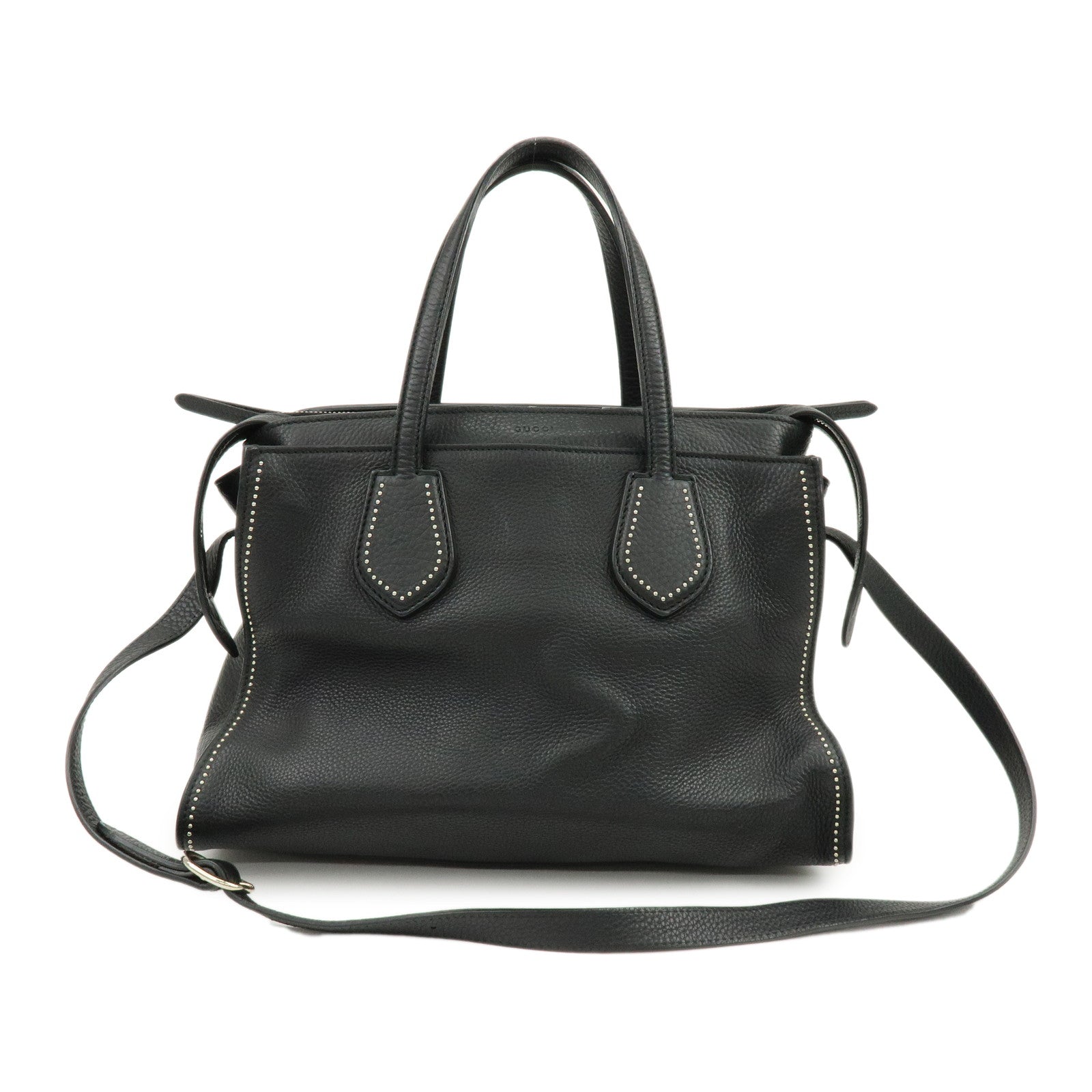 GUCCI Calf Leather Studs 2Way Hand Bag Shoulder Bag Black 370822