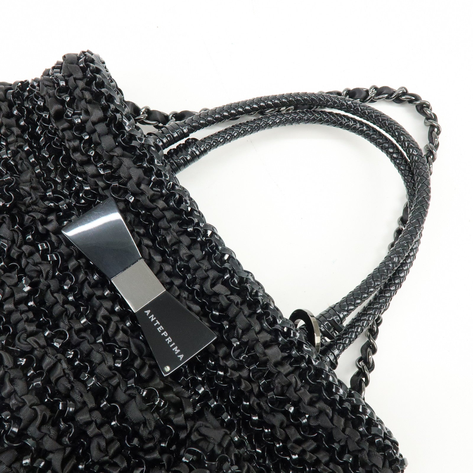 ANTEPRIMA PVC Wire Bag Ribbon 2Way Bag Hand Bag Black