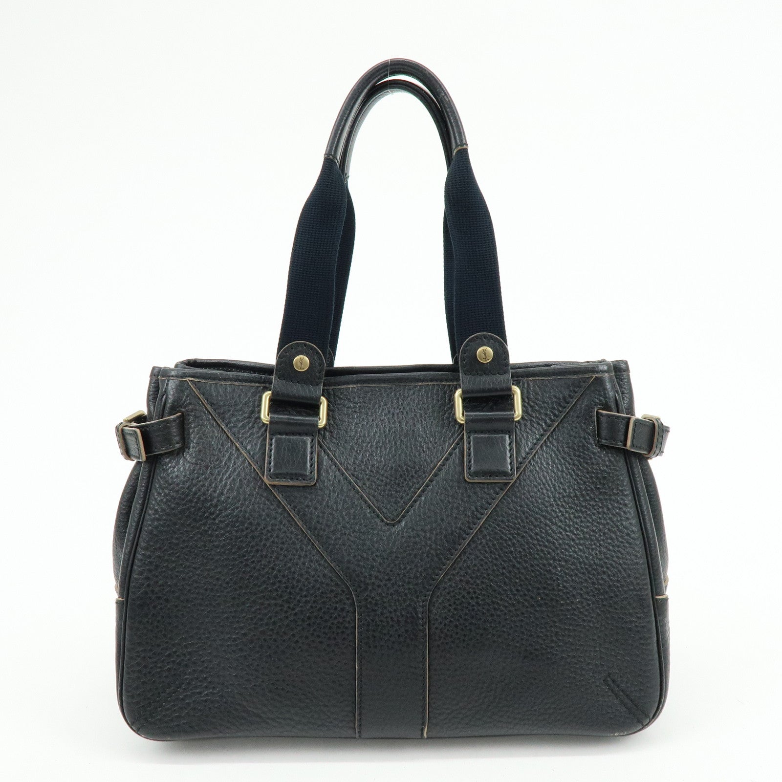 SAINT LAURENT PARIS YSL Y Line Calf Leather Tote Bag Black 168462