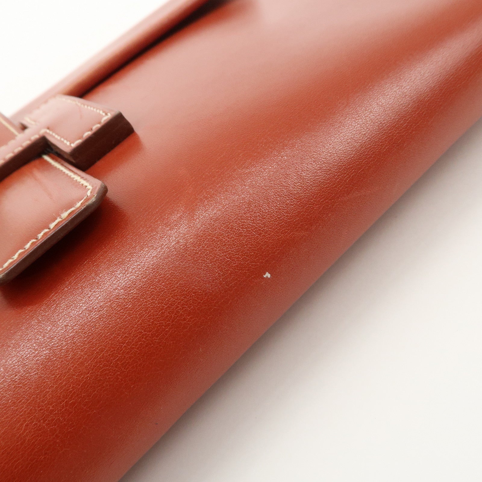 HERMES Box Calf Leather Jige PM □C Stamped Clutch Bag Brown