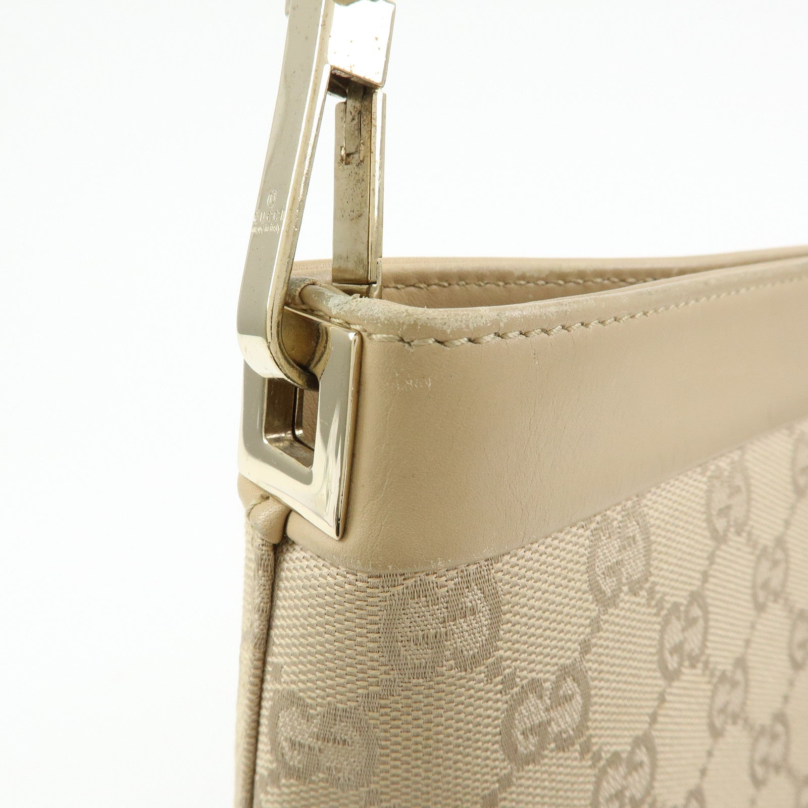 GUCCI GG Canvas Leather Shoulder Bag Hand Bag Beige 33900