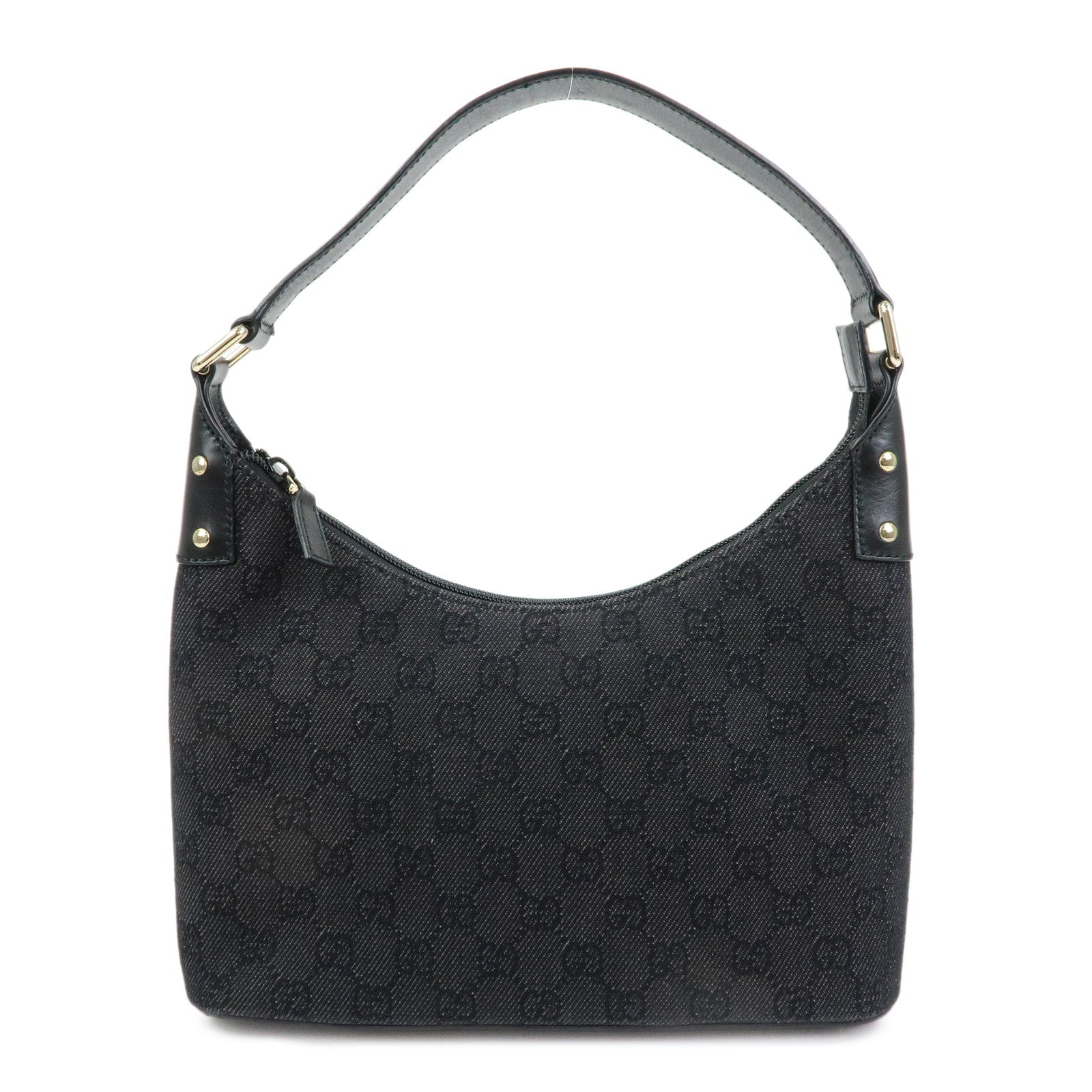 GUCCI GG Denim Canvas Leather Shoulder Bag Hand Bag Black 240020