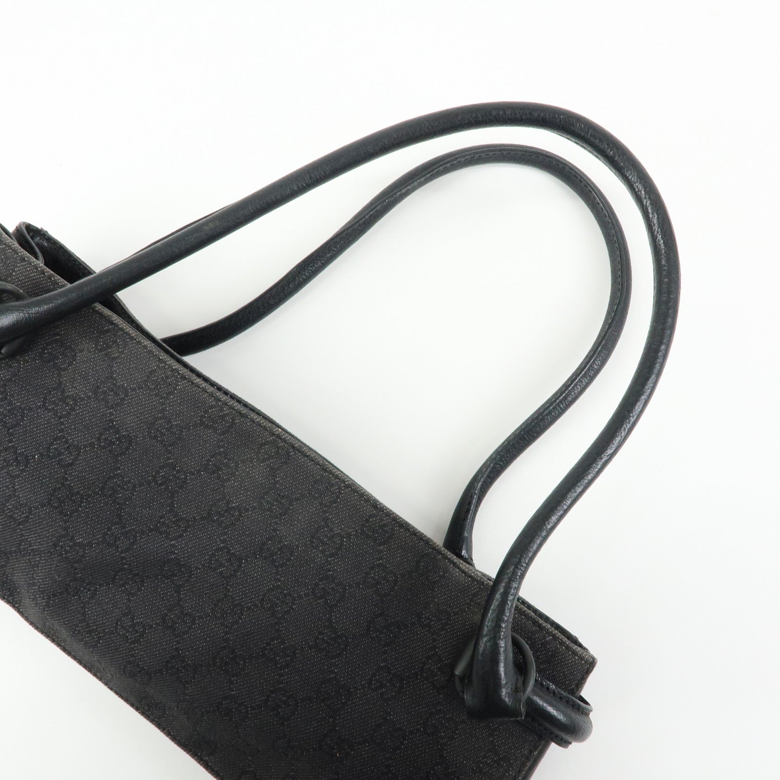 GUCCI GG Denim Leather Shoulder Bag Hand Bag Black 101345