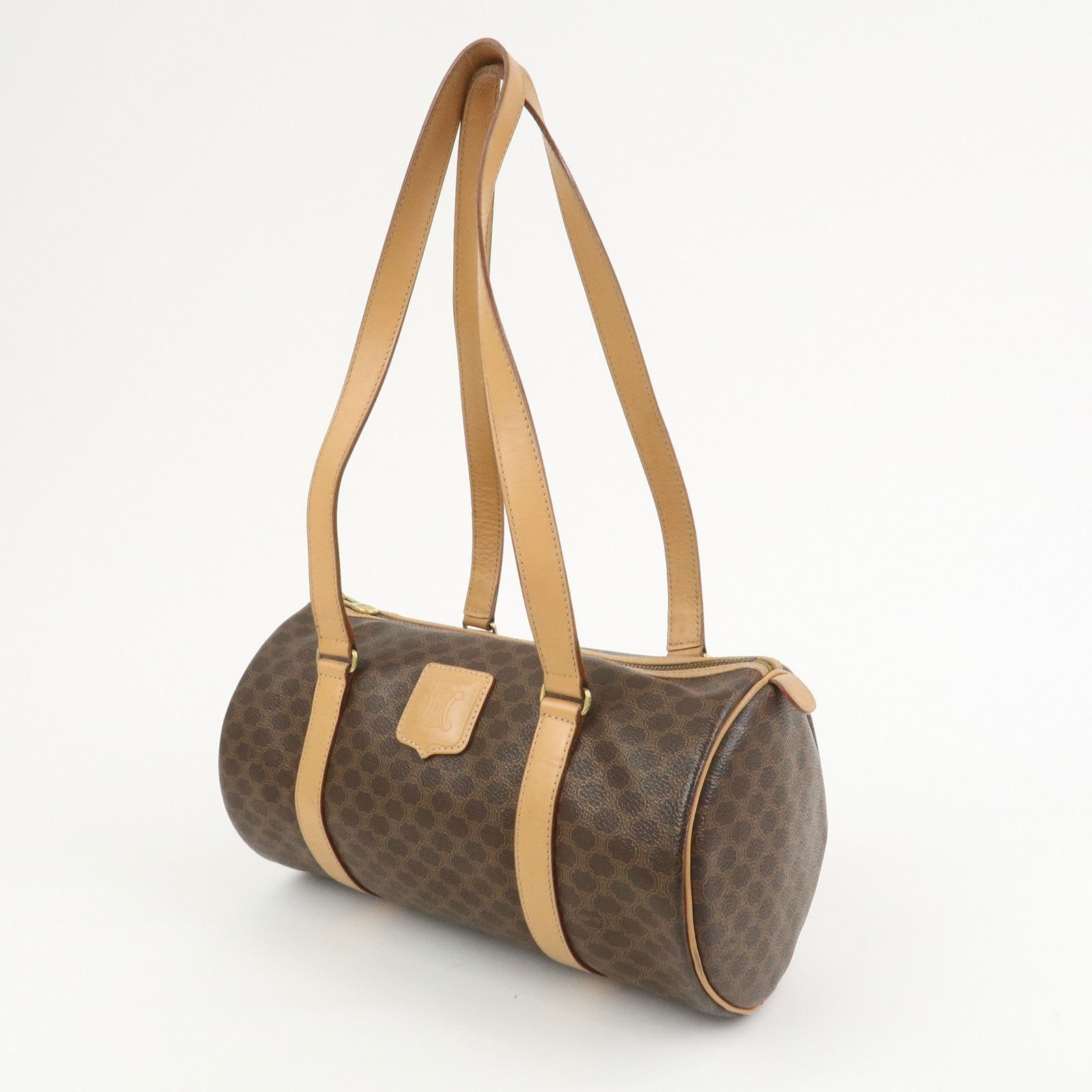 CELINE Macadam Canvas Leather Boston Bag Tote Bag Brown