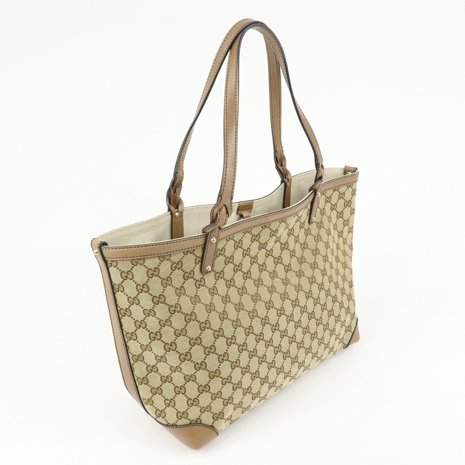 GUCCI GG Canvas Leather Tote Bag Shoulder Bag Beige 247209
