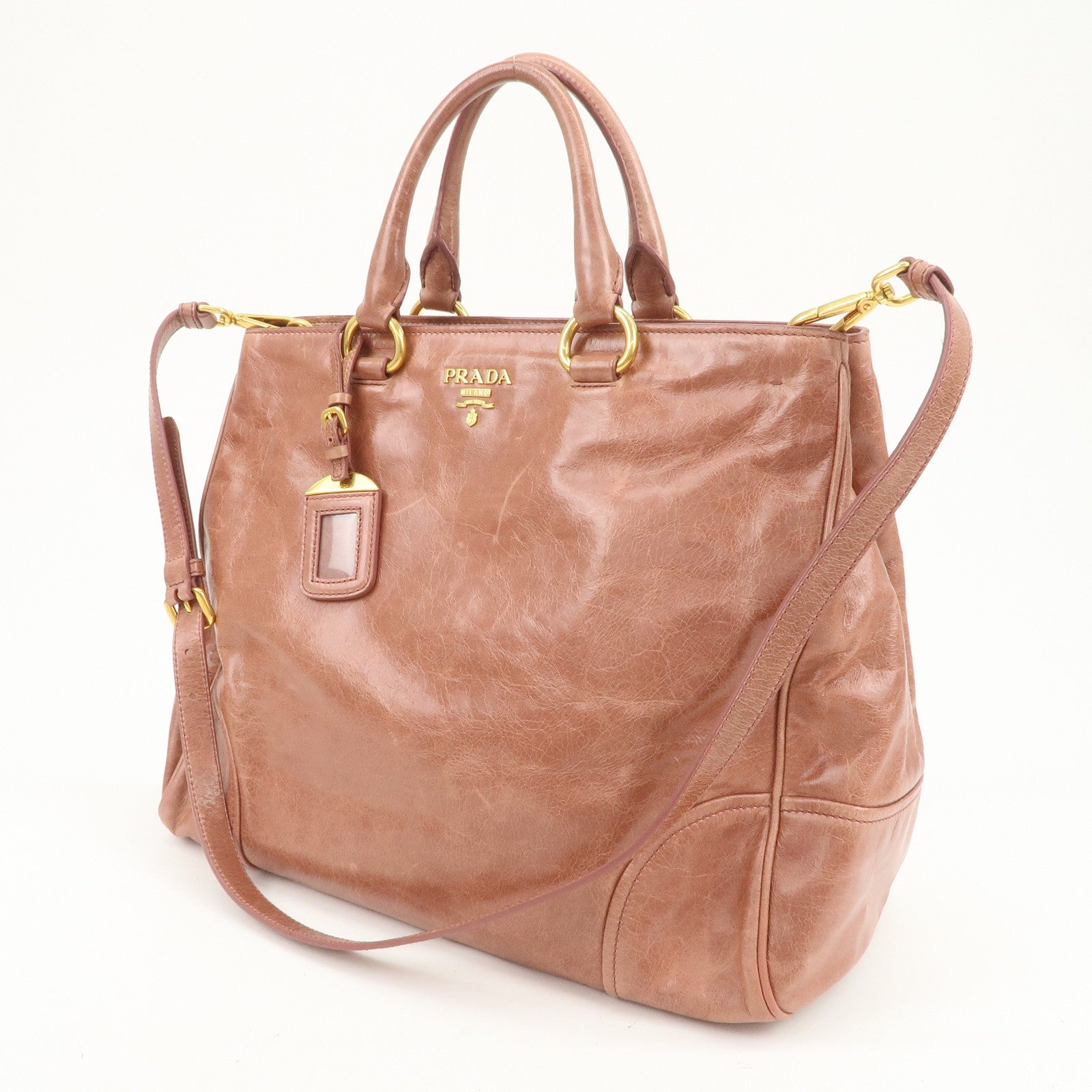 PRADA Logo Leather 2Way Bag Shoulder Bag Hand Bag Pink