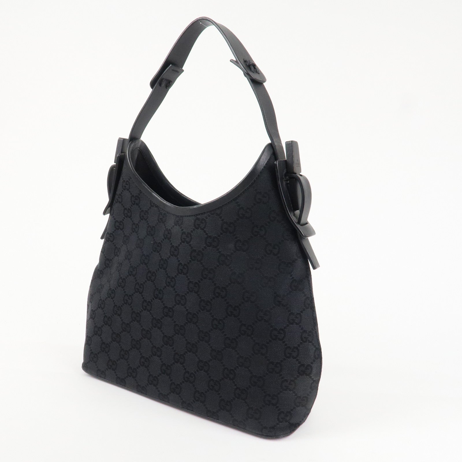 GUCCI GG Canvas Leather Shoulder Bag Hand Bag Black 107752 Used