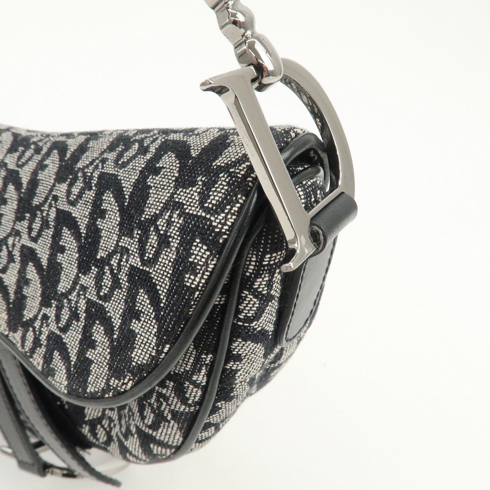 Christian Dior Trotter Canvas Leather Saddle Bag Hand Bag Black
