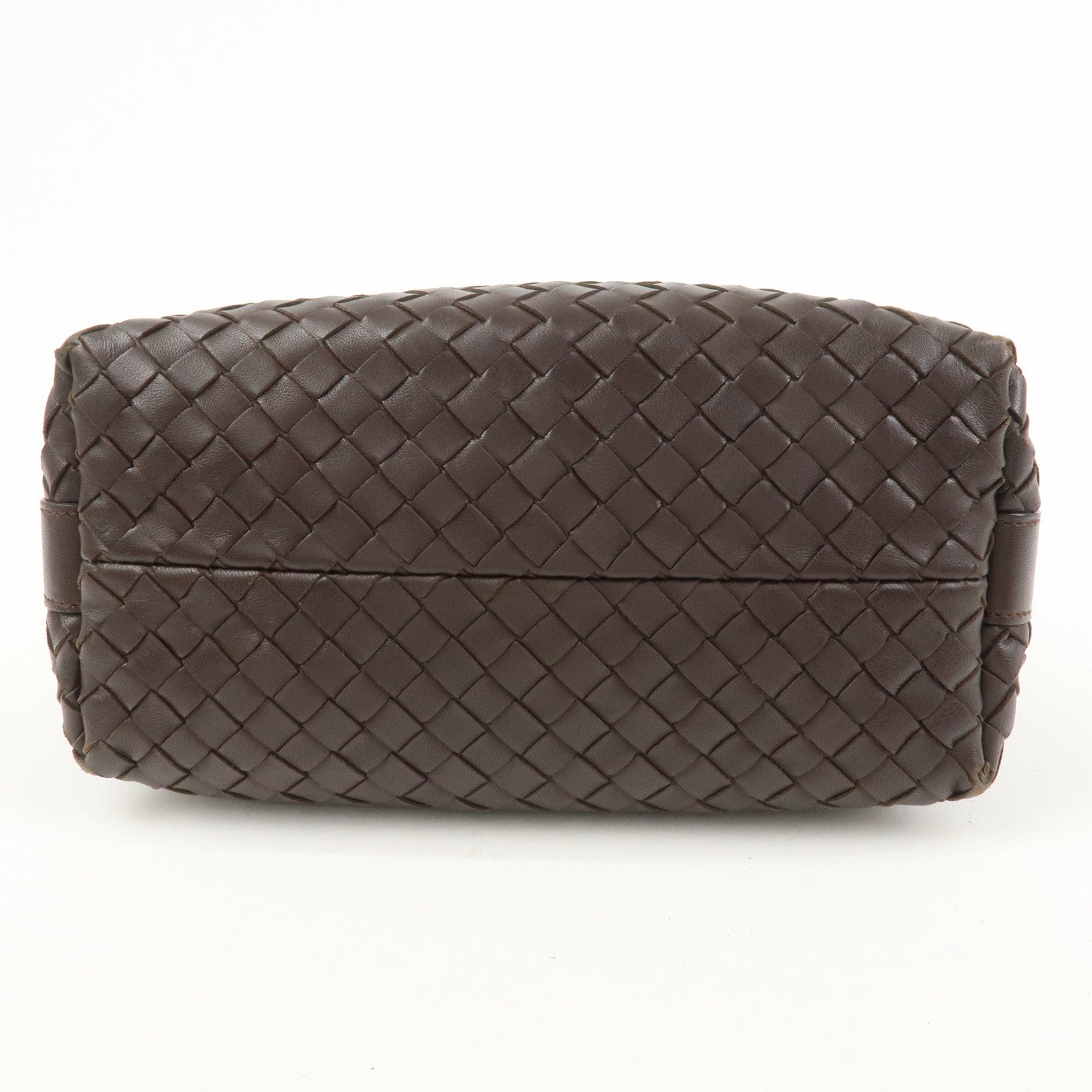 BOTTEGA VENETA Intrecciato Lamb Skin Hand Bag Boston Bag Dark Brown