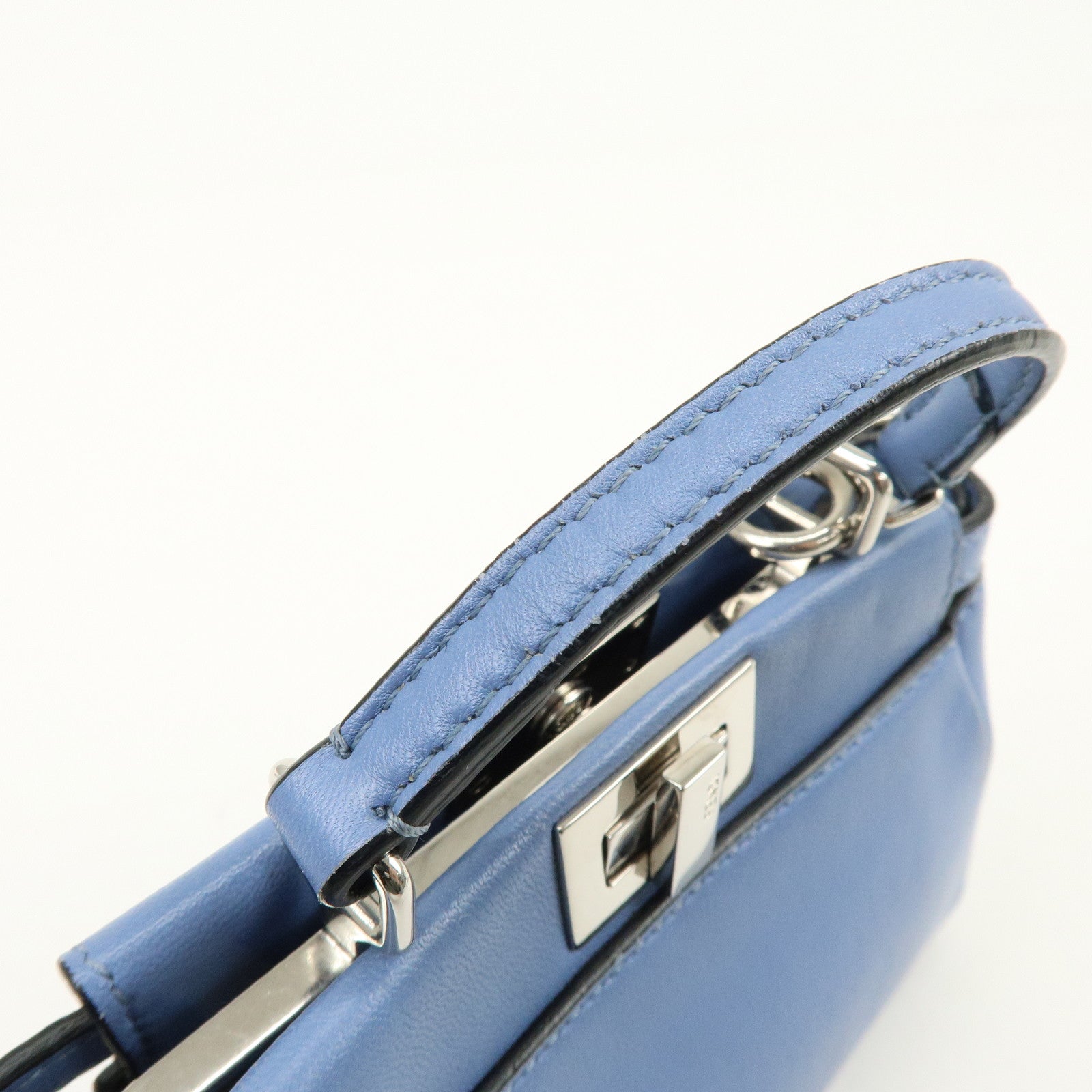 FENDI Micro Peekaboo Leather 2Way Bag Hand Shoulder Bag Blue 8M0355