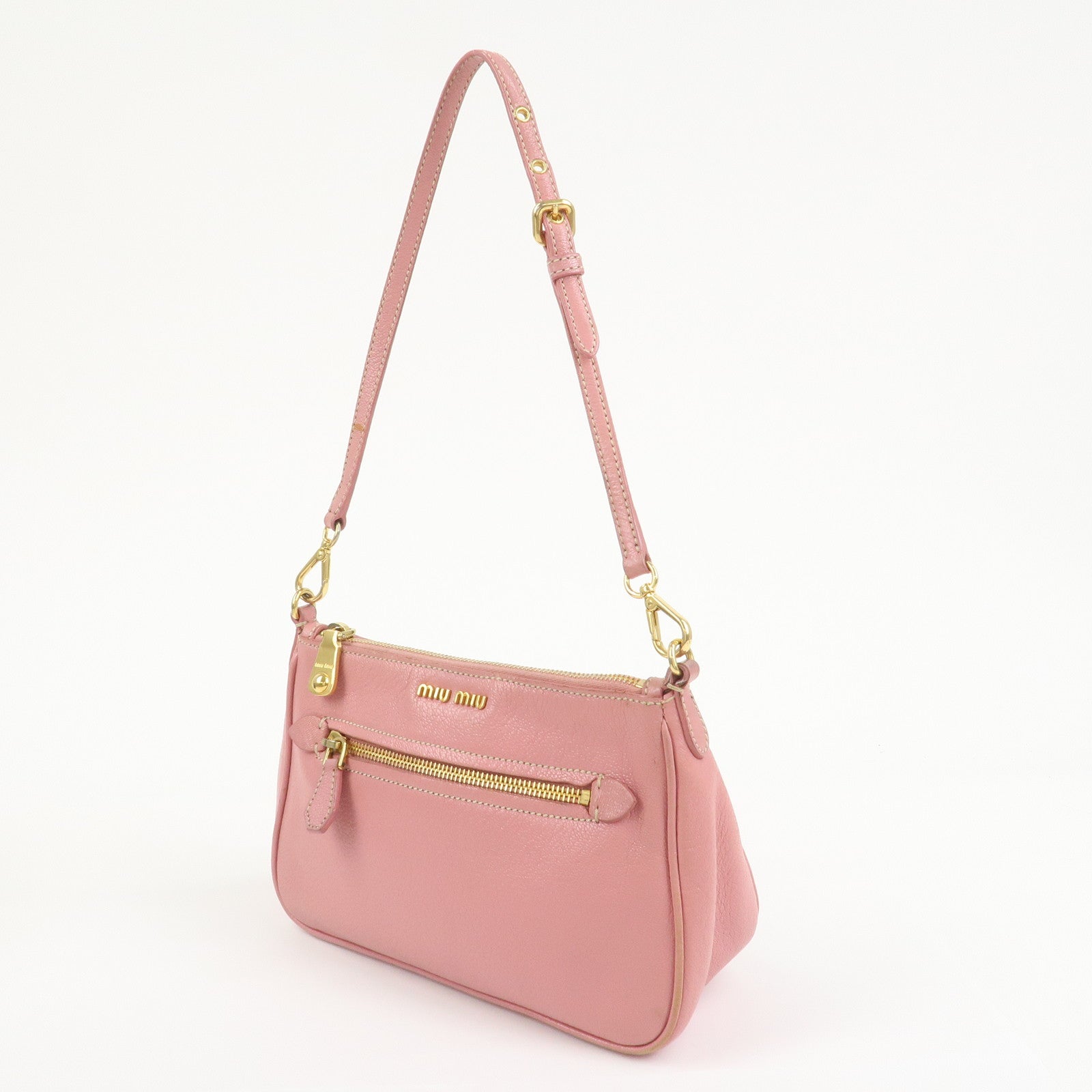 MIU MIU Logo Leather 2Way Bag Hand Bag Shoulder Bag Pink