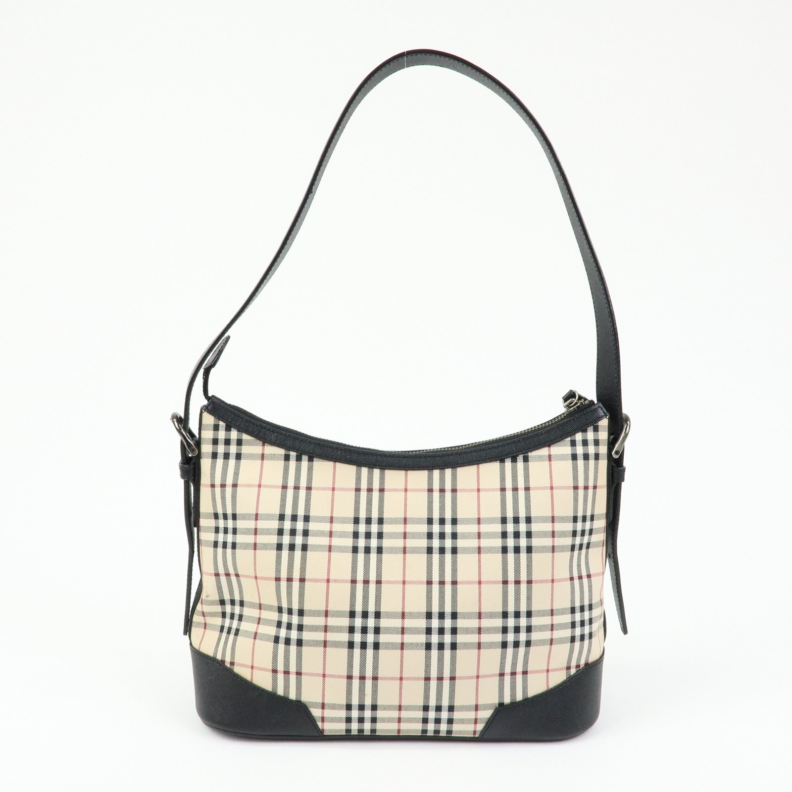 BURBERRY Nova Plaid Canvas Leather Shoulder Bag Beige Black