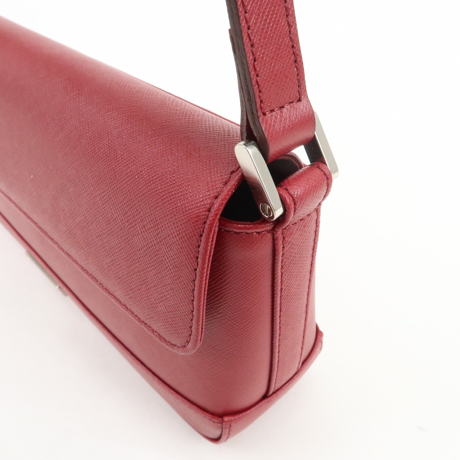 BURBERRY Logo Leather Shoulder Bag Hand Bag Red Silver