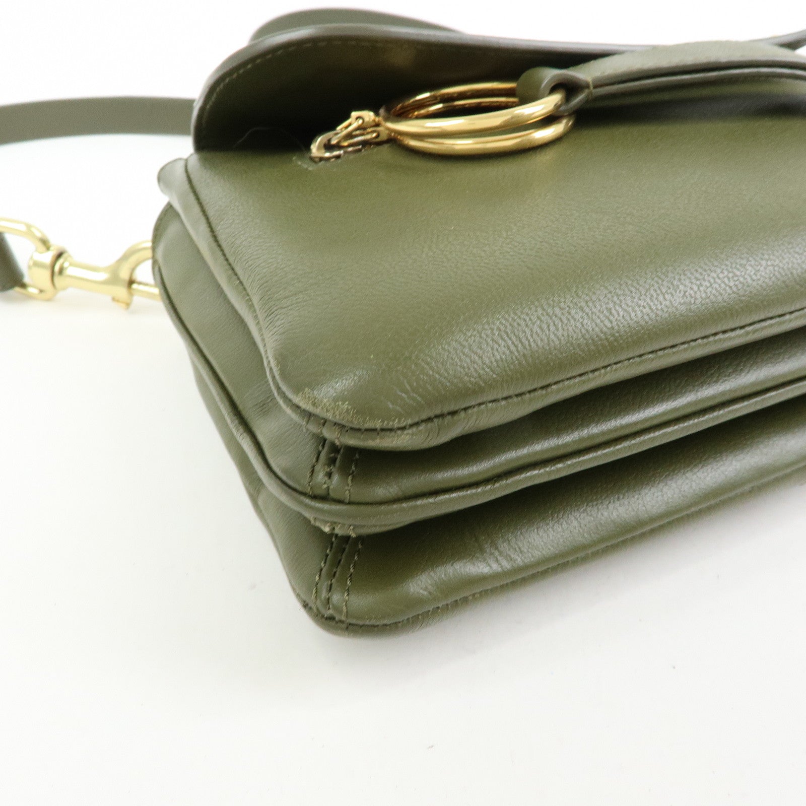 Chloe See by Chloe Phill Leather Shoulder Crossbody Bag Dark Green