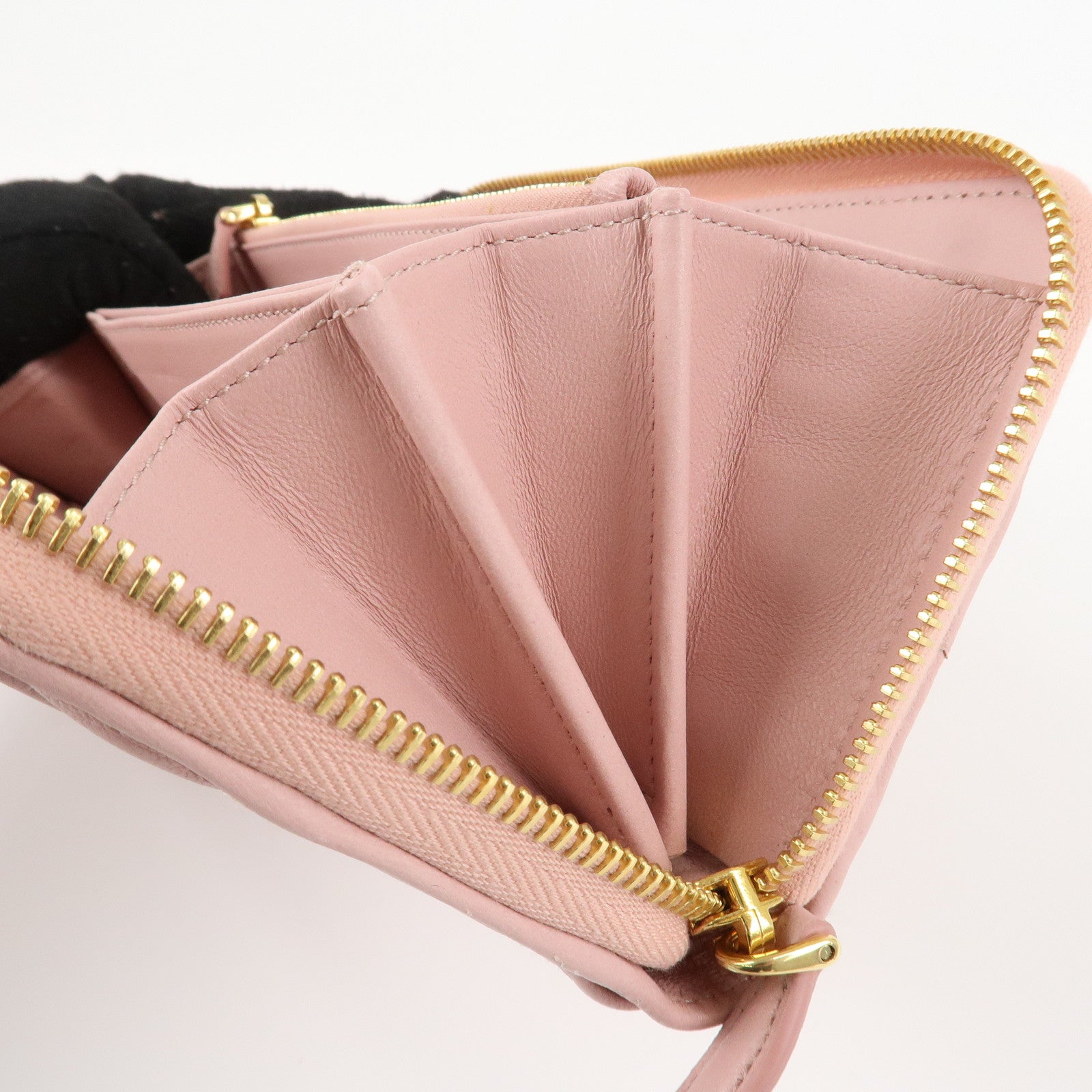 PRADA Leather Gather Round Zippy Wallet Gold Hardware Pink 1M0506 Used