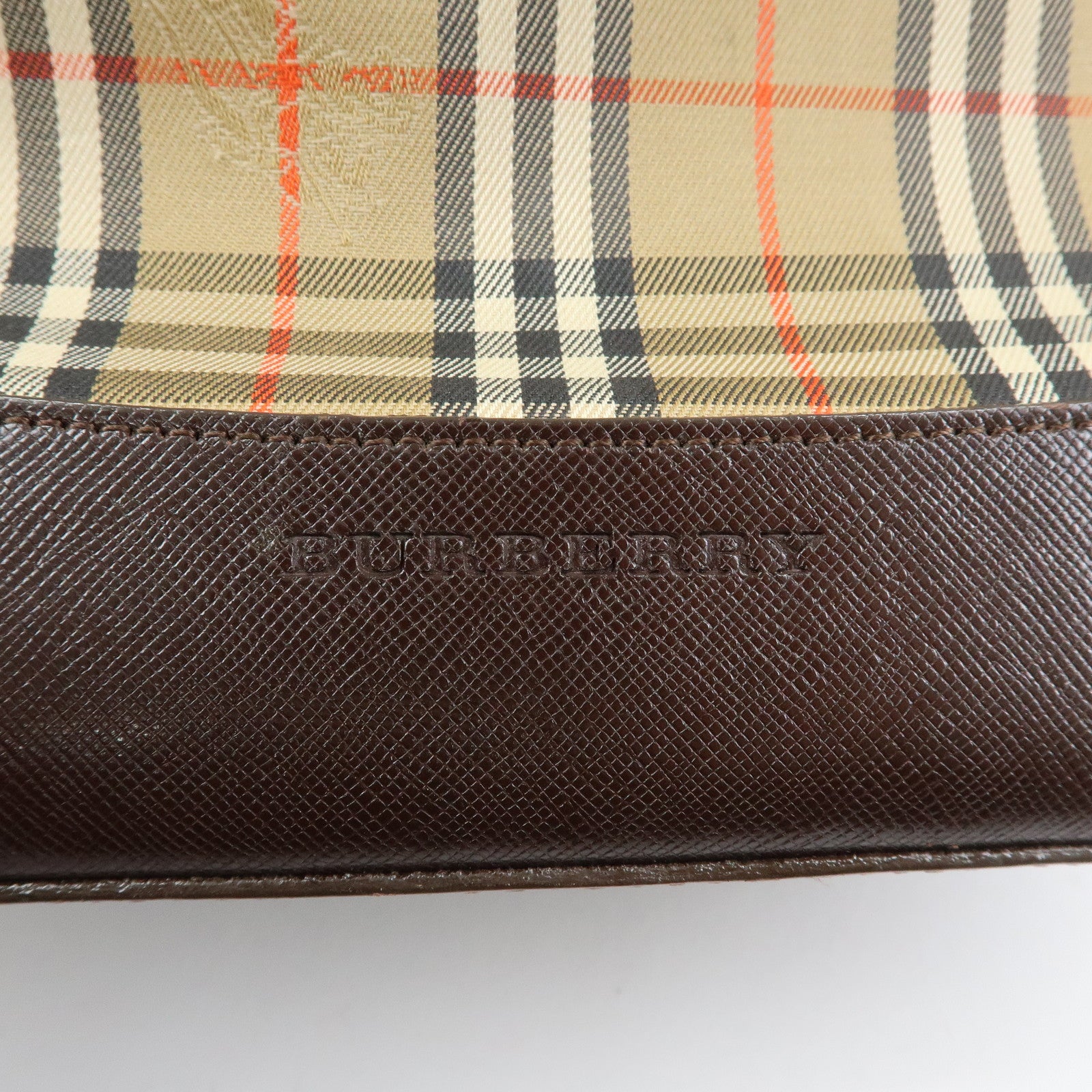 BURBERRY Nova Plaid Canvas Leather Tote Bag Shoulder Bag Beige