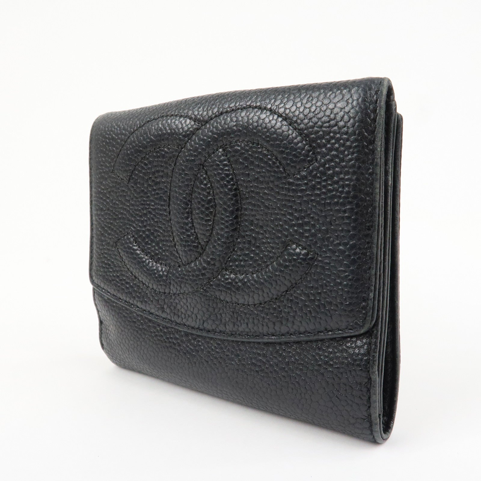 CHANEL COCO Mark W Hook Bi-fold Compact Wallet Black A01427