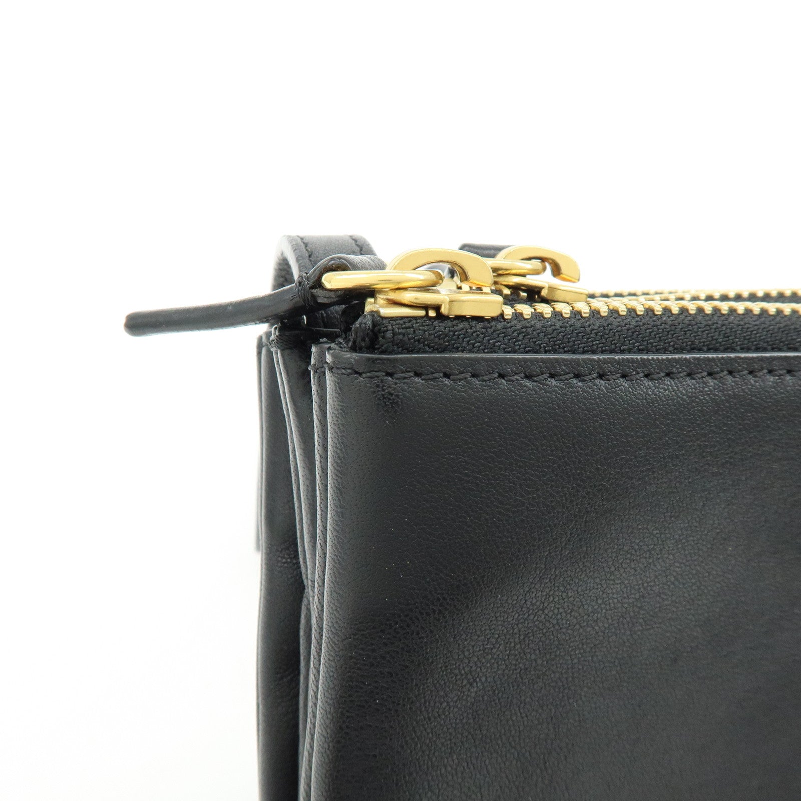 CELINE Trio Leather Shoulder Bag Crossbody Bag Black