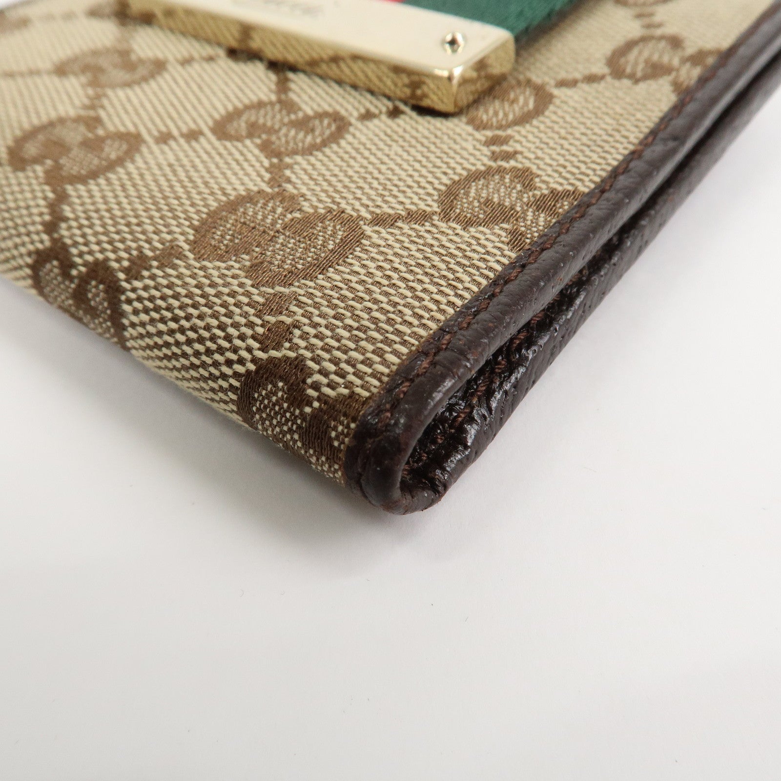 GUCCI Sherry GG Canvas Leather Bifold Compact Wallet Beige 181670