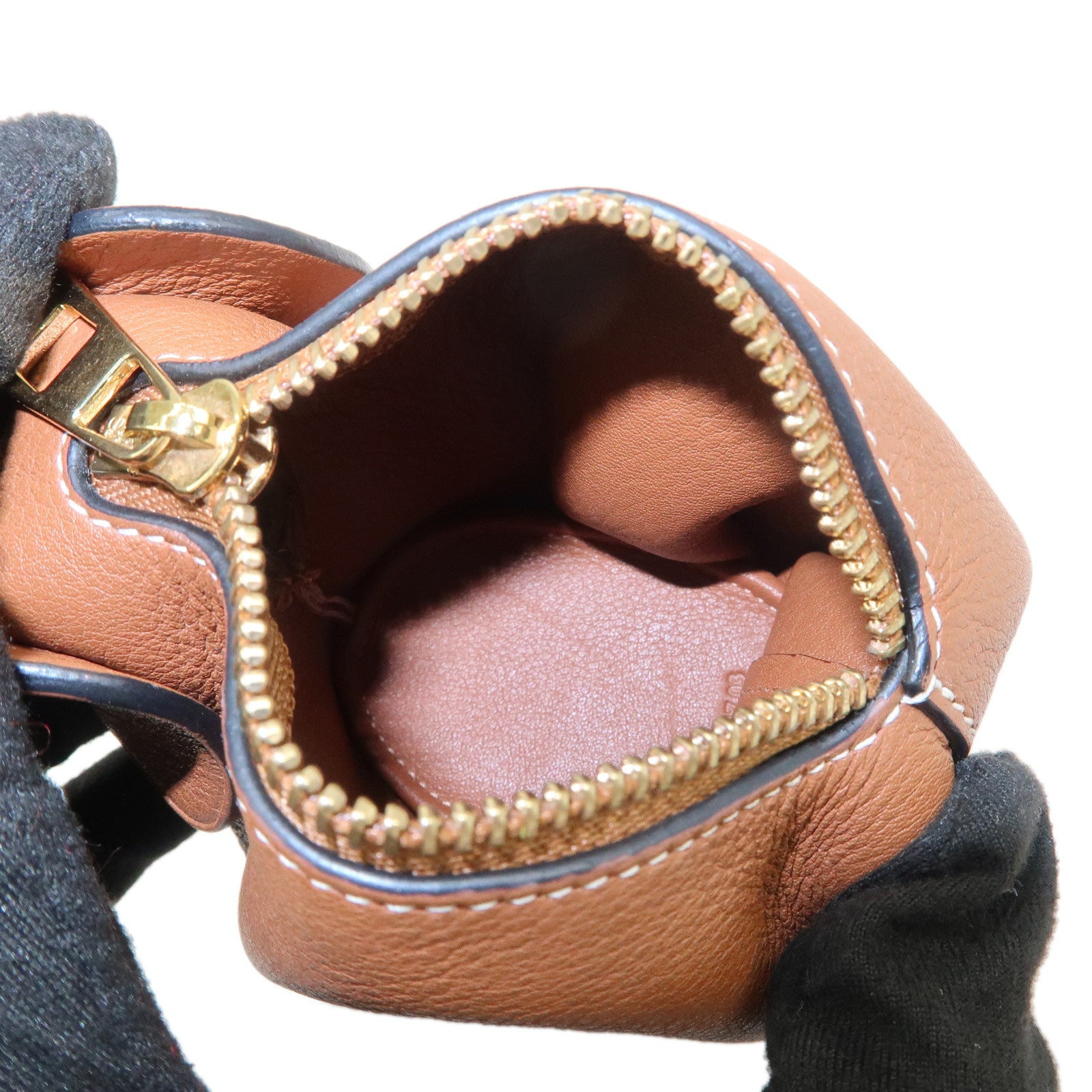 LOEWE Calf Leather Elephant Coin Case Coin Purse Brown