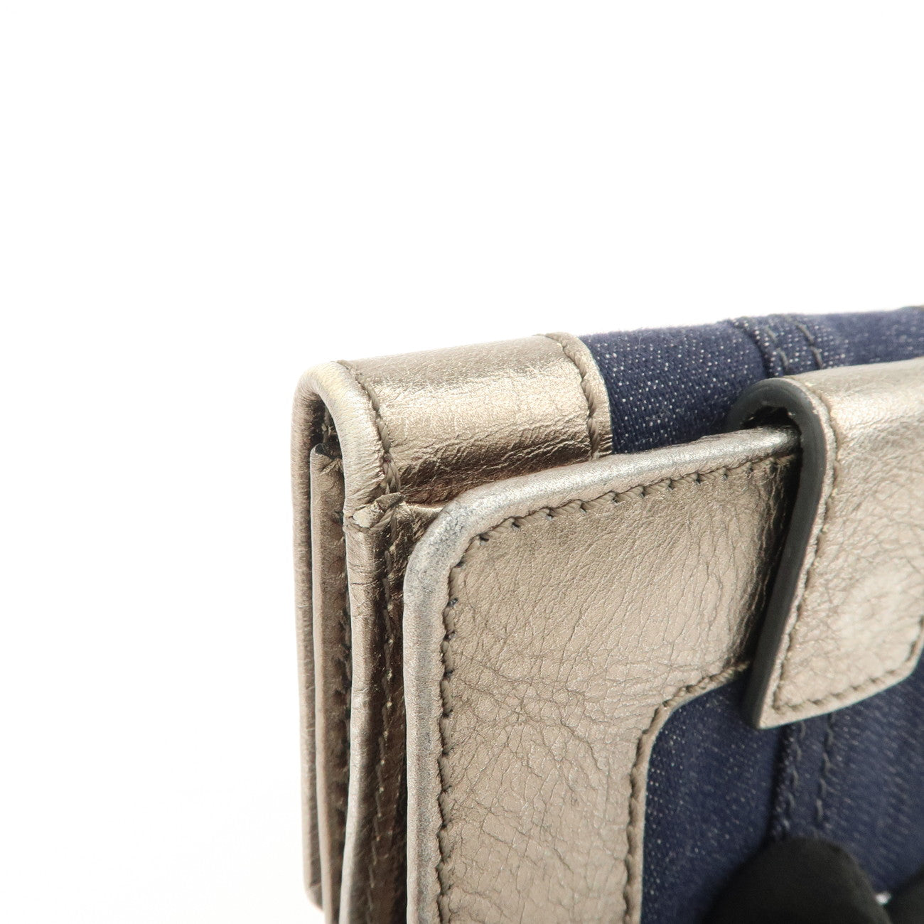 Chloe Harlee Leather Denim Bi-Fold Compact Wallet Silver Blue