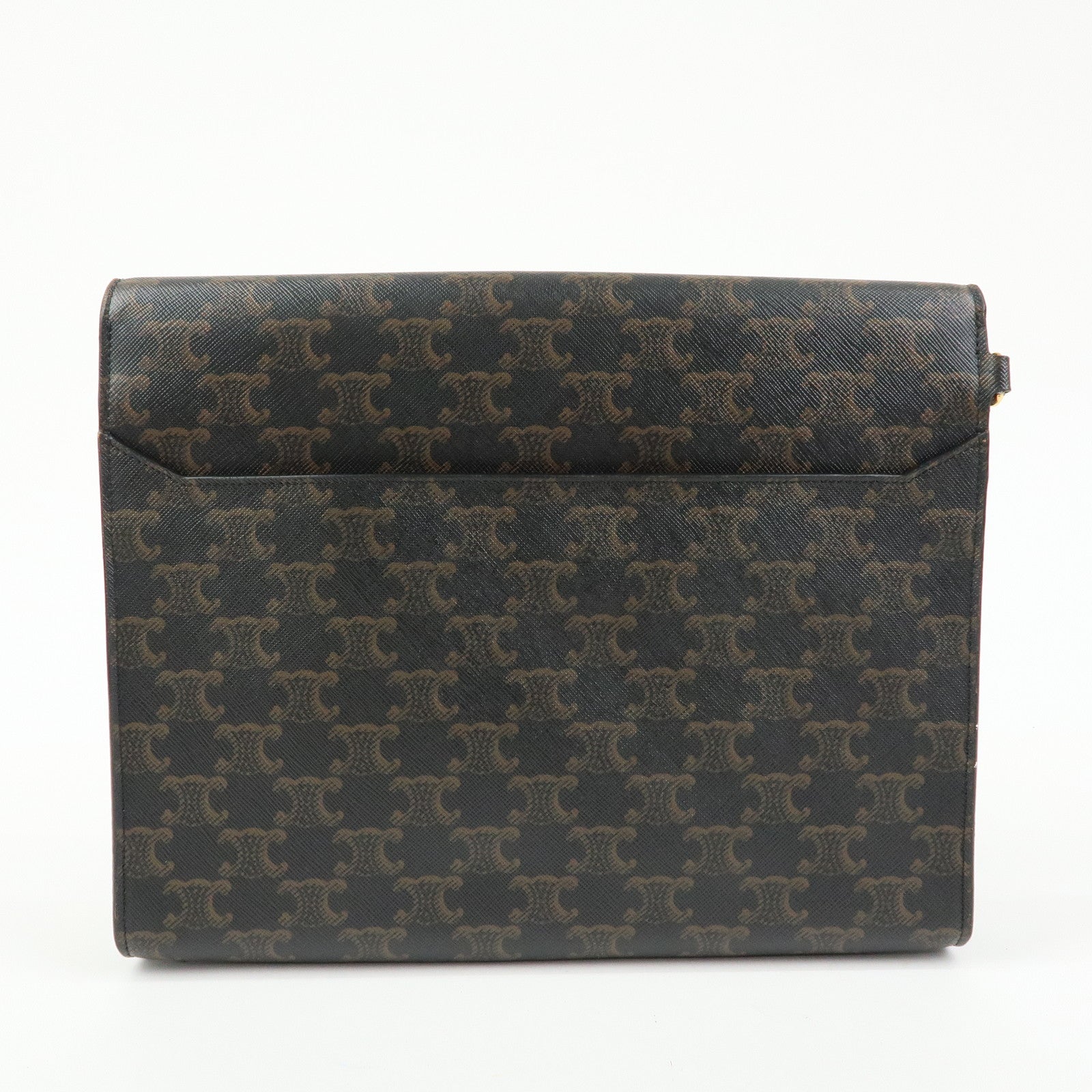 CELINE Triomphe PVC Leather Clutch Bag Pouch Black Brown
