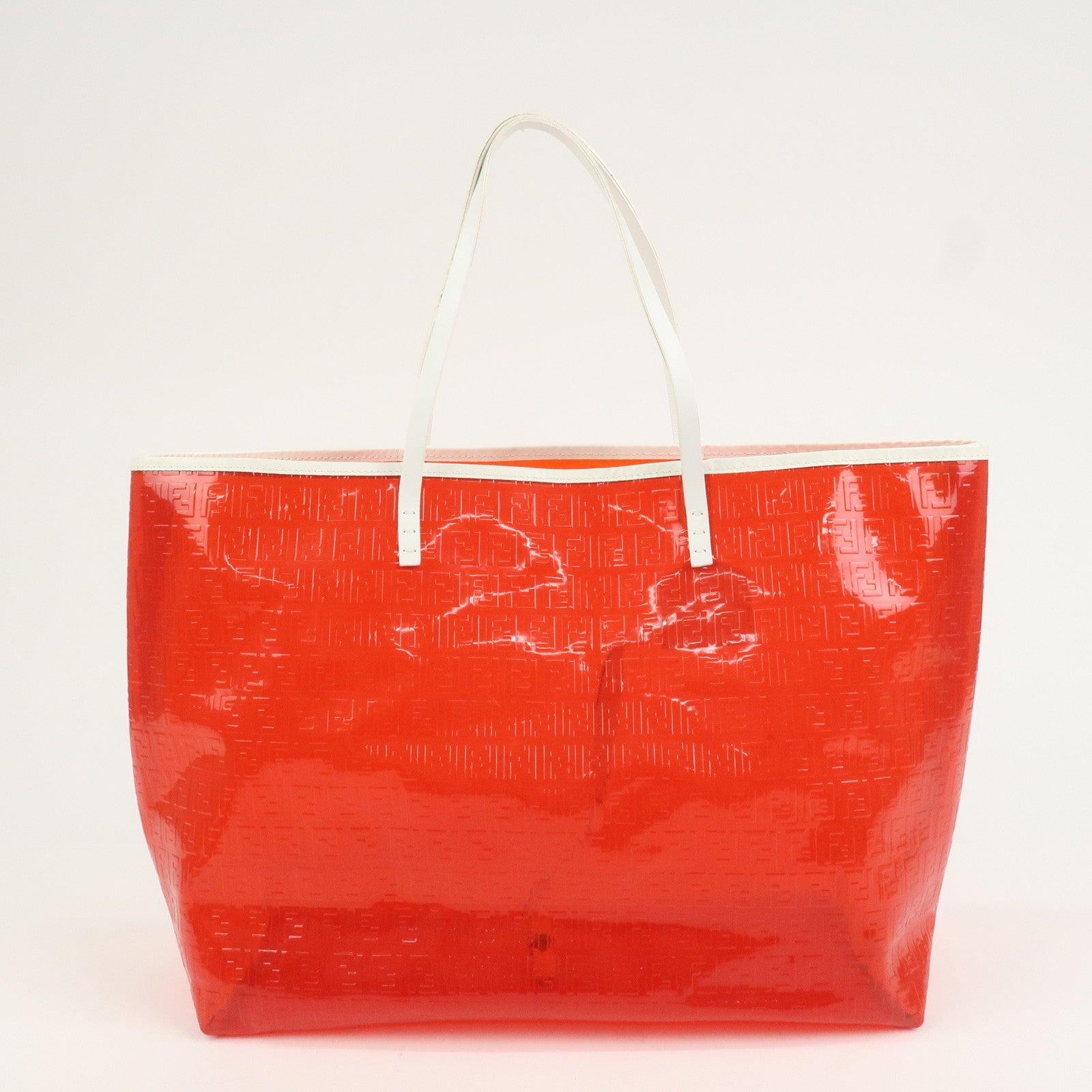 FENDI Zucchino Plastic Leather Tote Bag Shoulder Bag Orange 8BH005