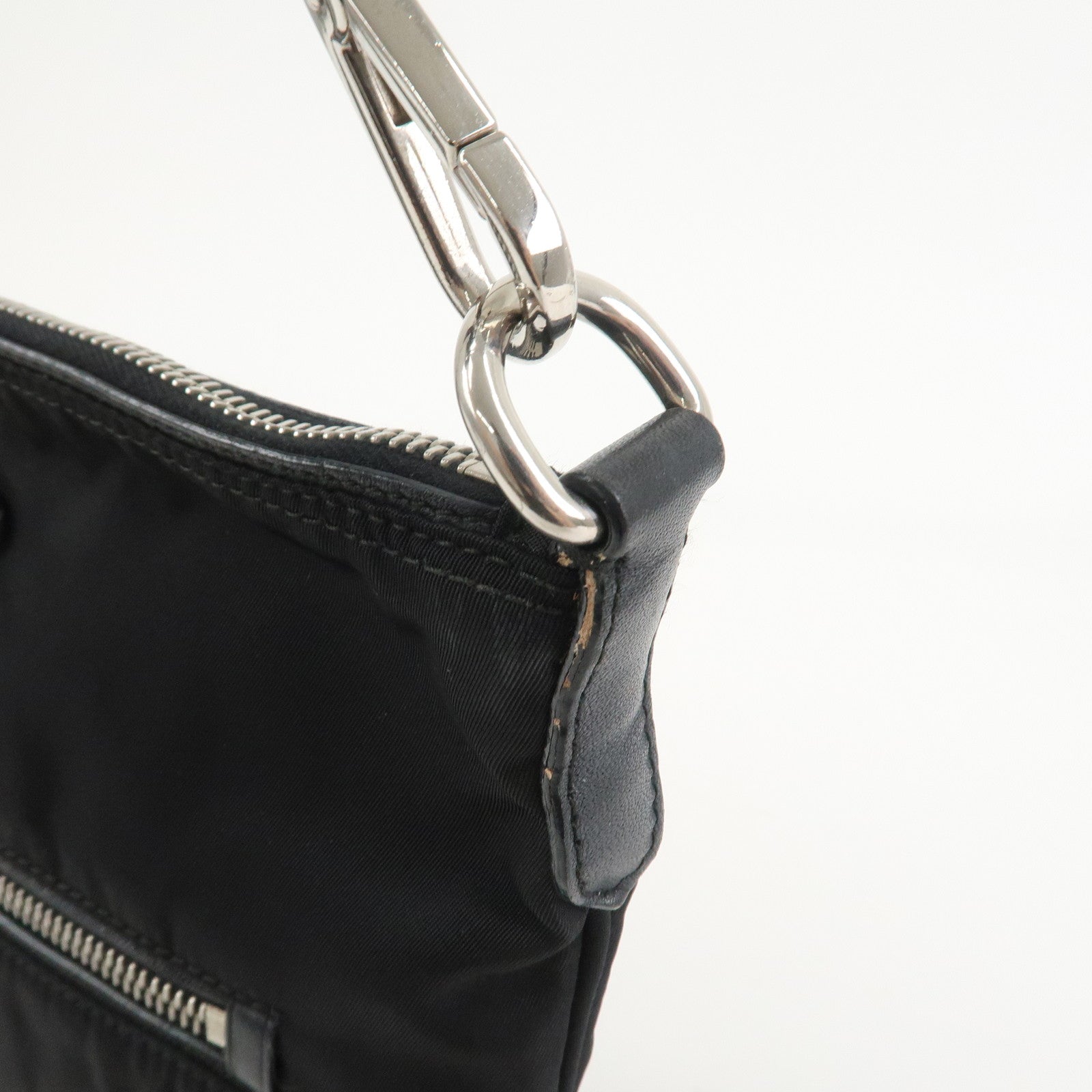 PRADA Triangle Logo Nylon Leather Shoulder Bag Black BT0716