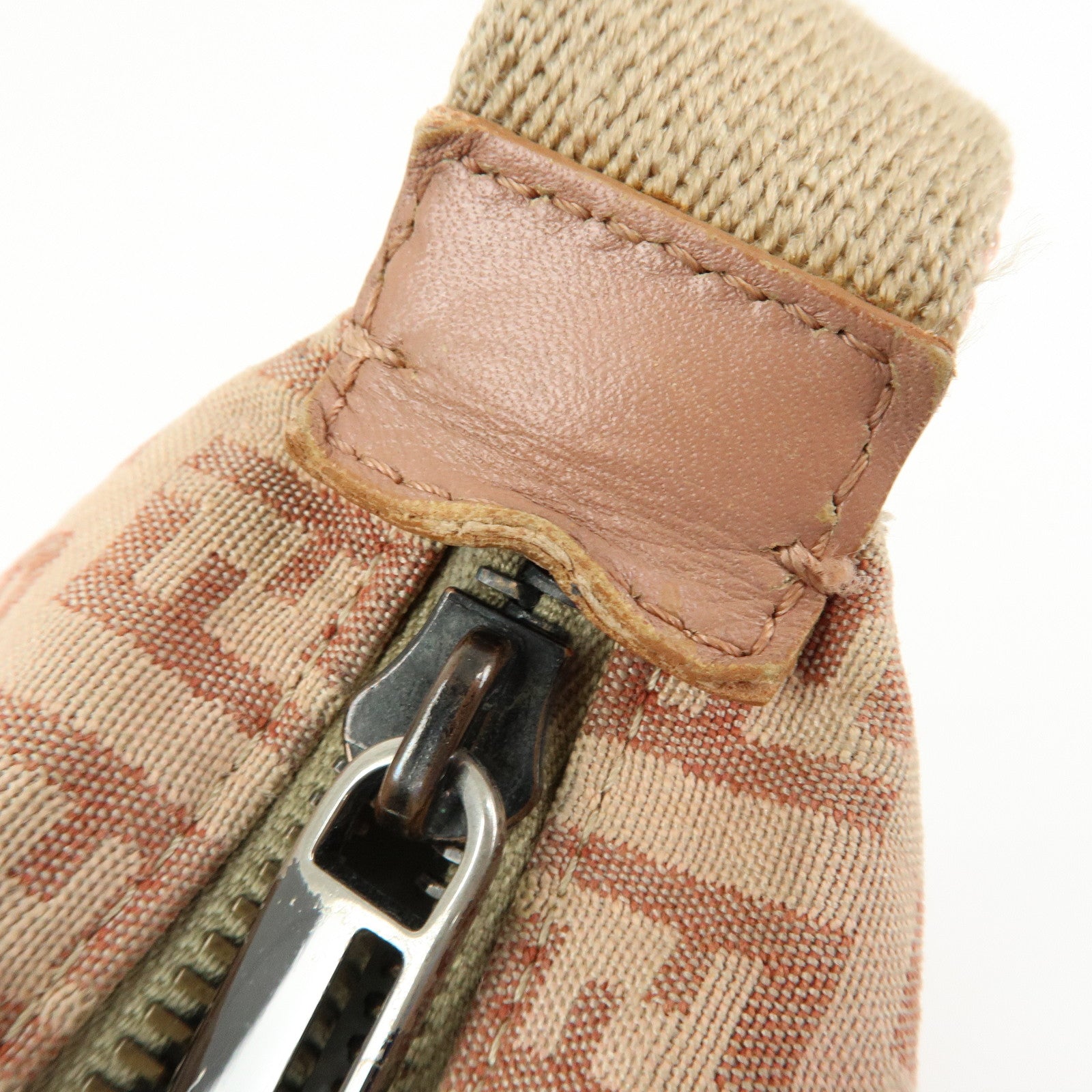 FENDI Zucchino Canvas Leather Shoulder Crossbody Bag Pink 8BR319