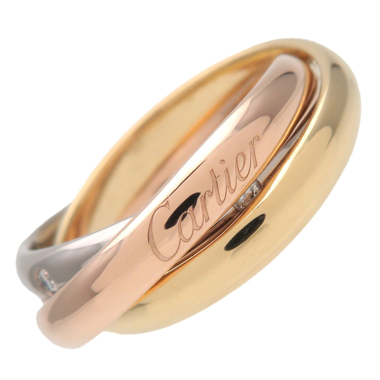 Cartier 5P Diamond Trinity Ring 750YG/WG/PG Classic Model ＃49 US4.5