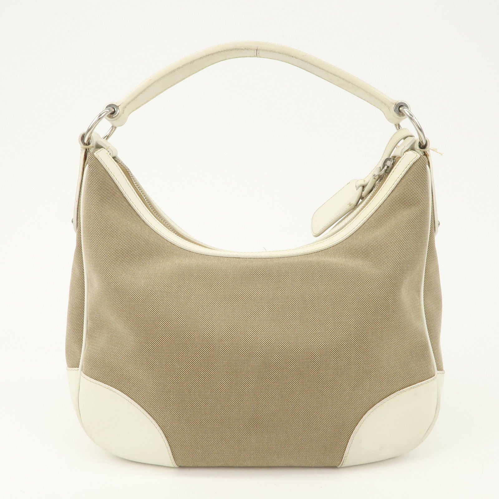 PRADA Logo Jacquard Canvas Leather Shoulder Bag Hand Bag BR3423
