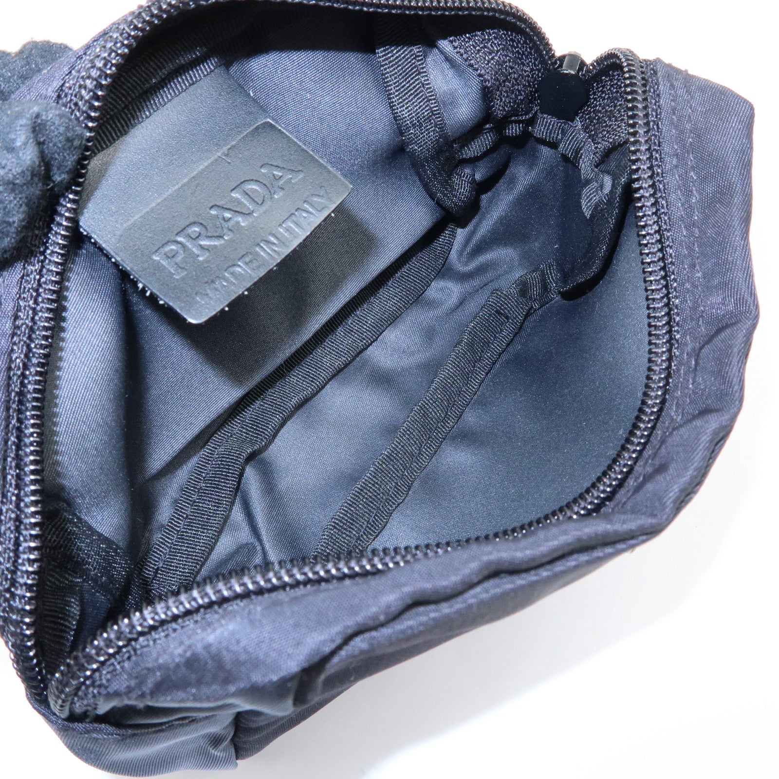 PRADA Triangle Logo Nylon Cosmetic Pouch Makeup Bag Black