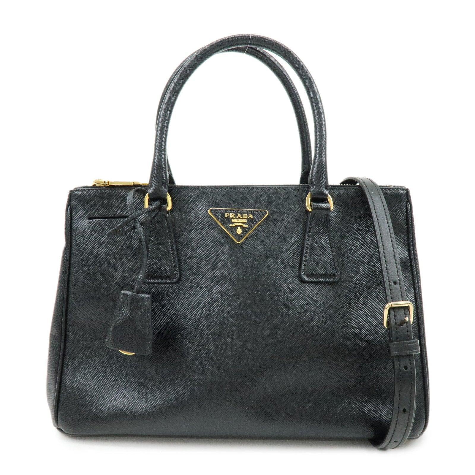 PRADA Saffiano Leather 2Way Bag Hand Bag Shoulder Bag Black 1BA801