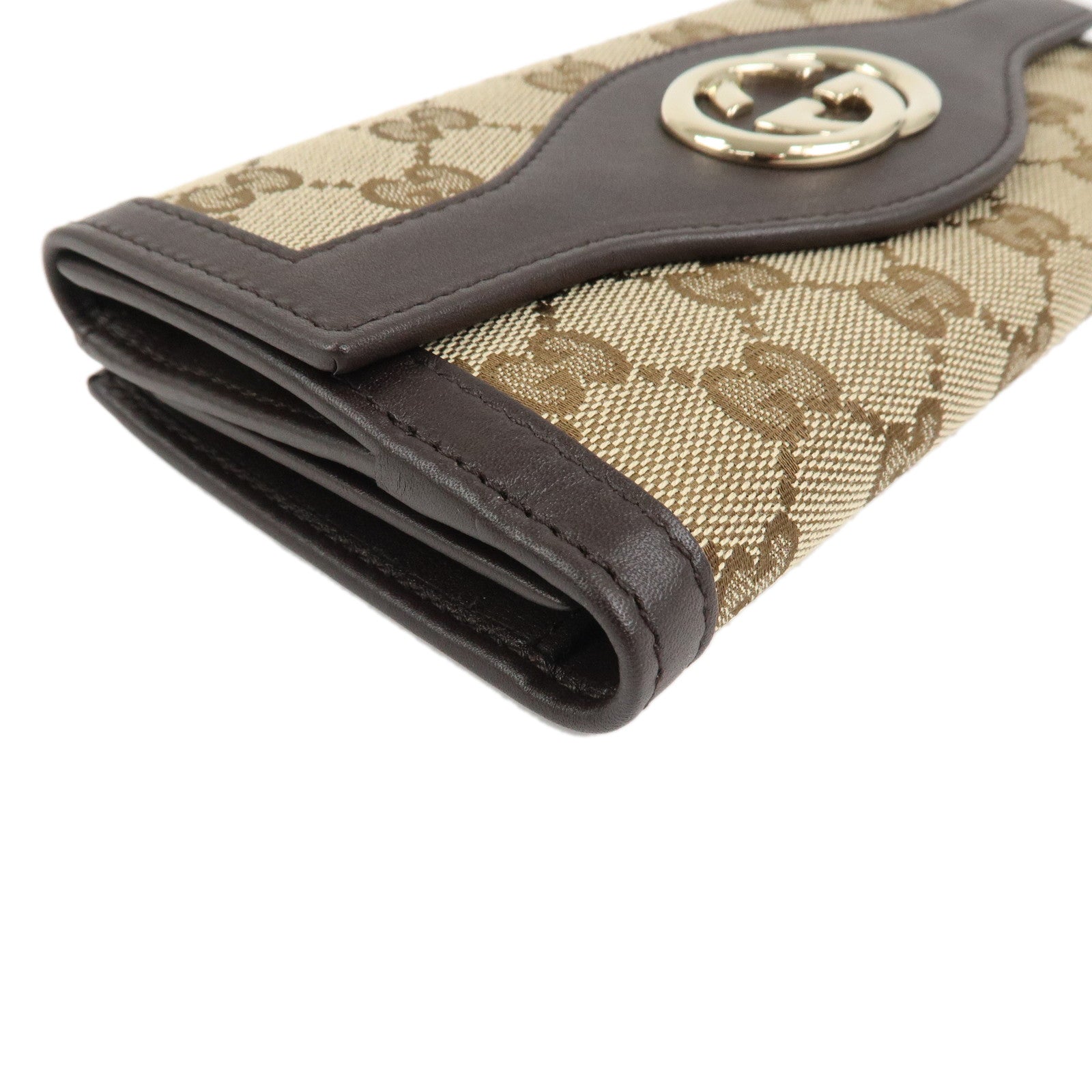 GUCCI Interlocking G GG Canvas Double Flap Long Wallet Brown 282426