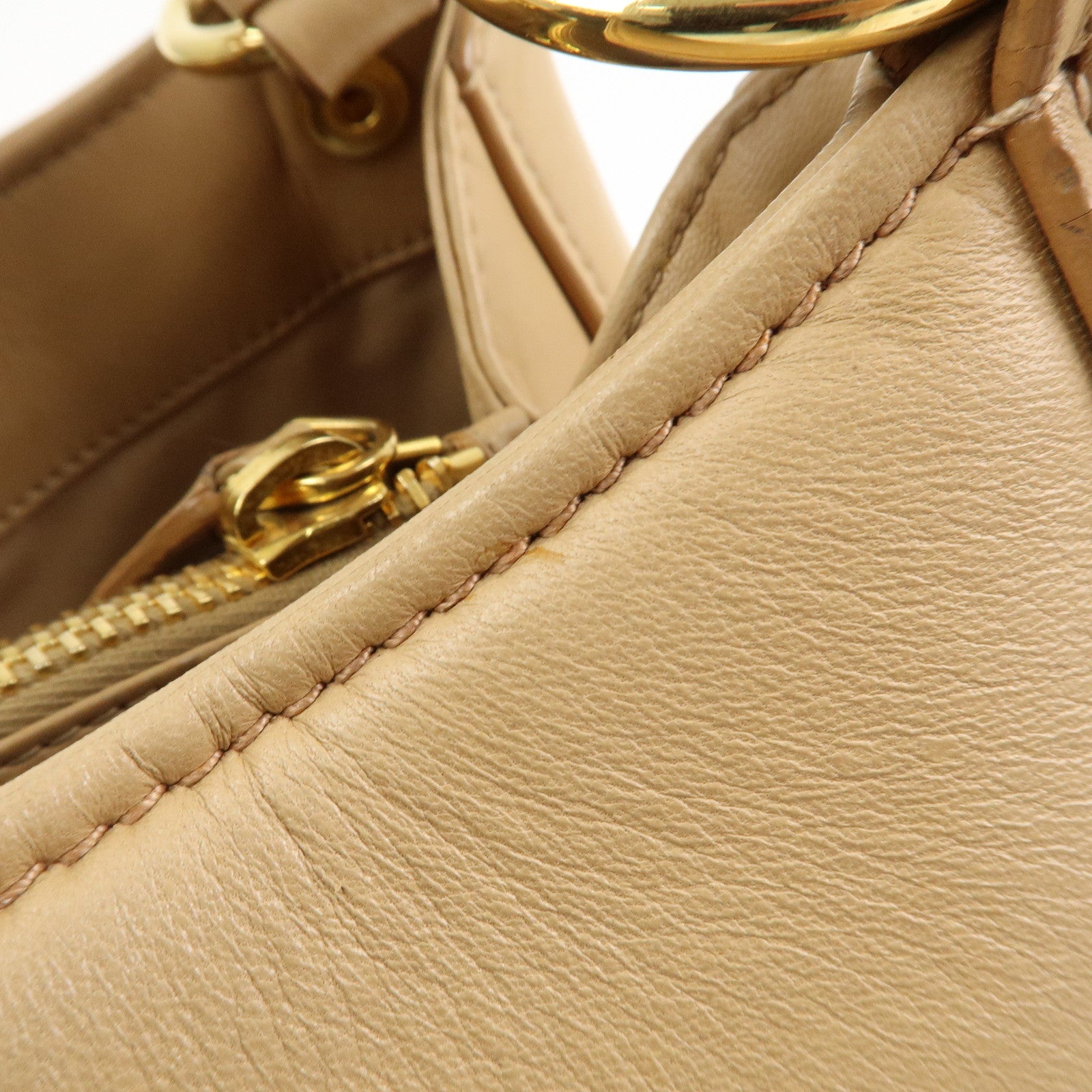 MIU MIU Logo Leather Shoulder Bag Hand Bag Light Brown RR1378